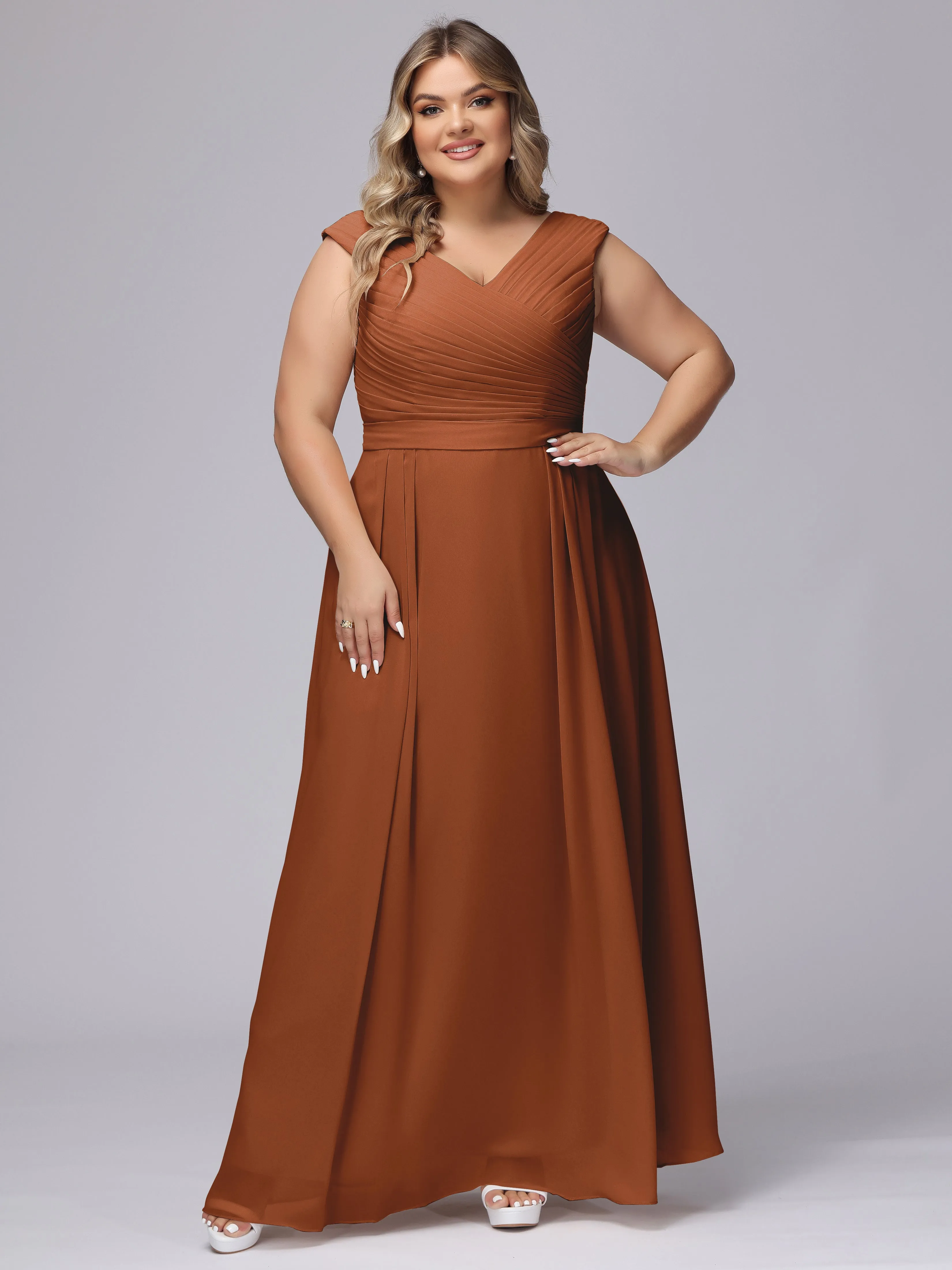 V-Back Plus Size Chiffon Bridesmaid Dress