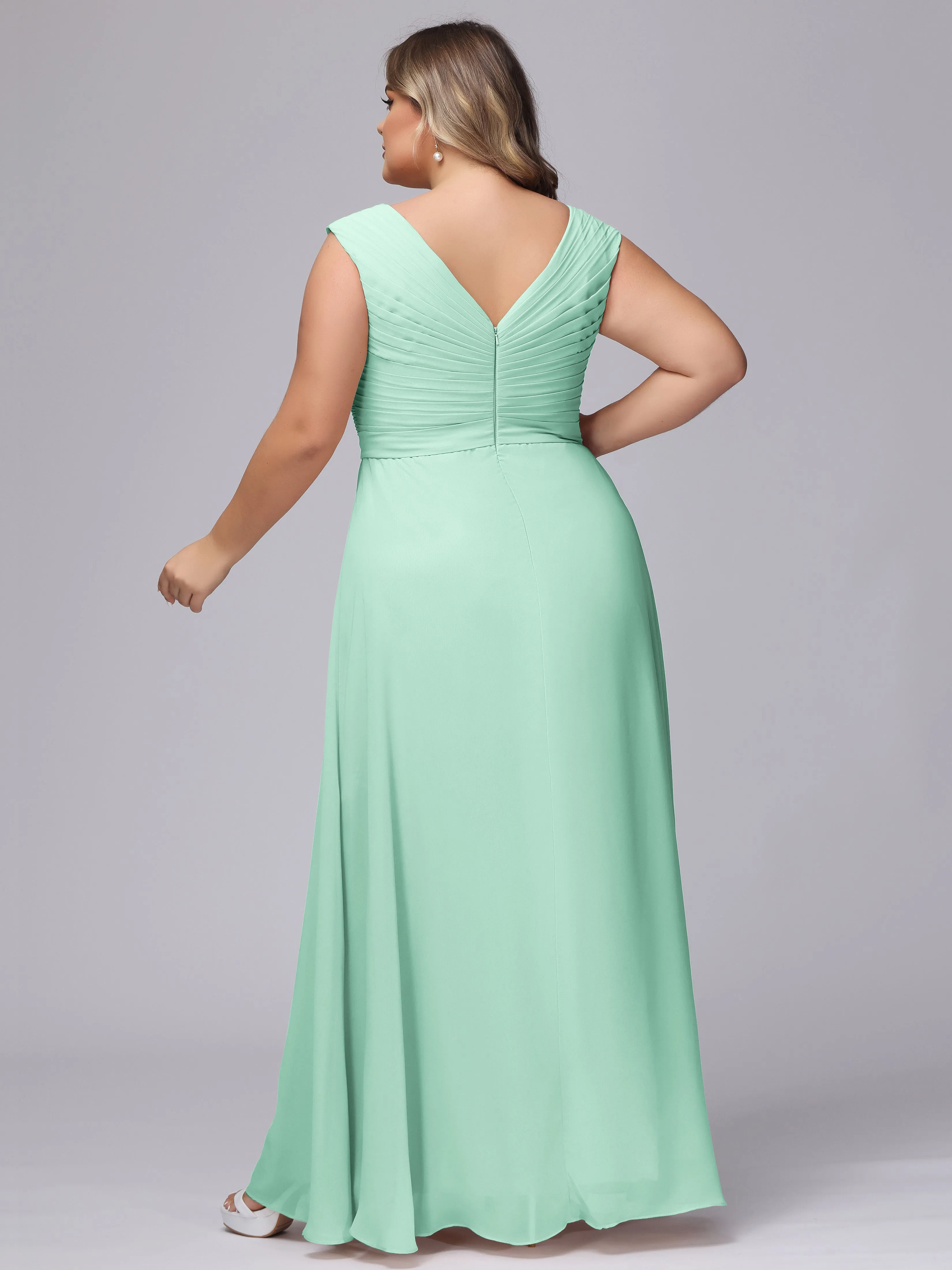 V-Back Plus Size Chiffon Bridesmaid Dress