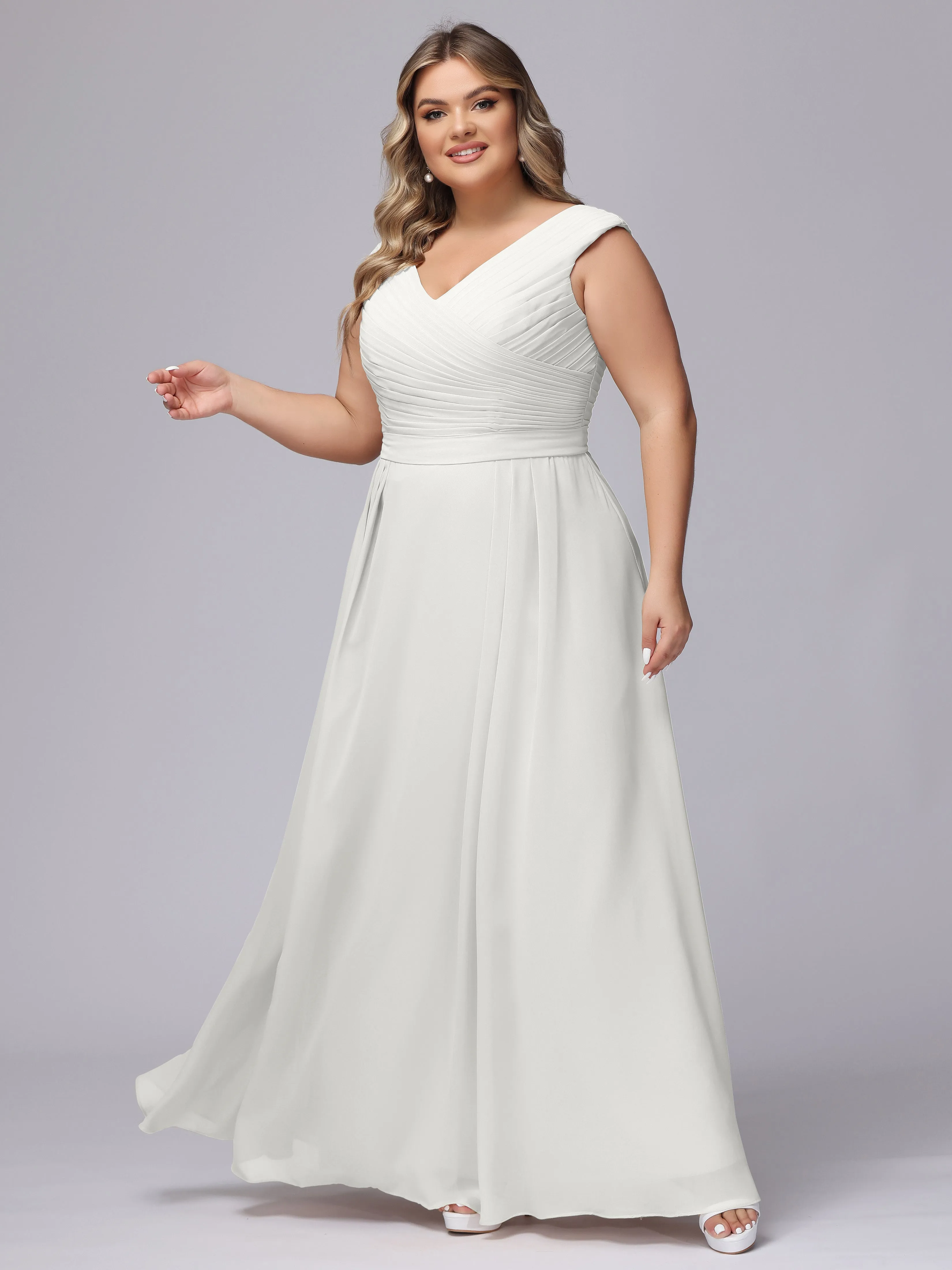 V-Back Plus Size Chiffon Bridesmaid Dress