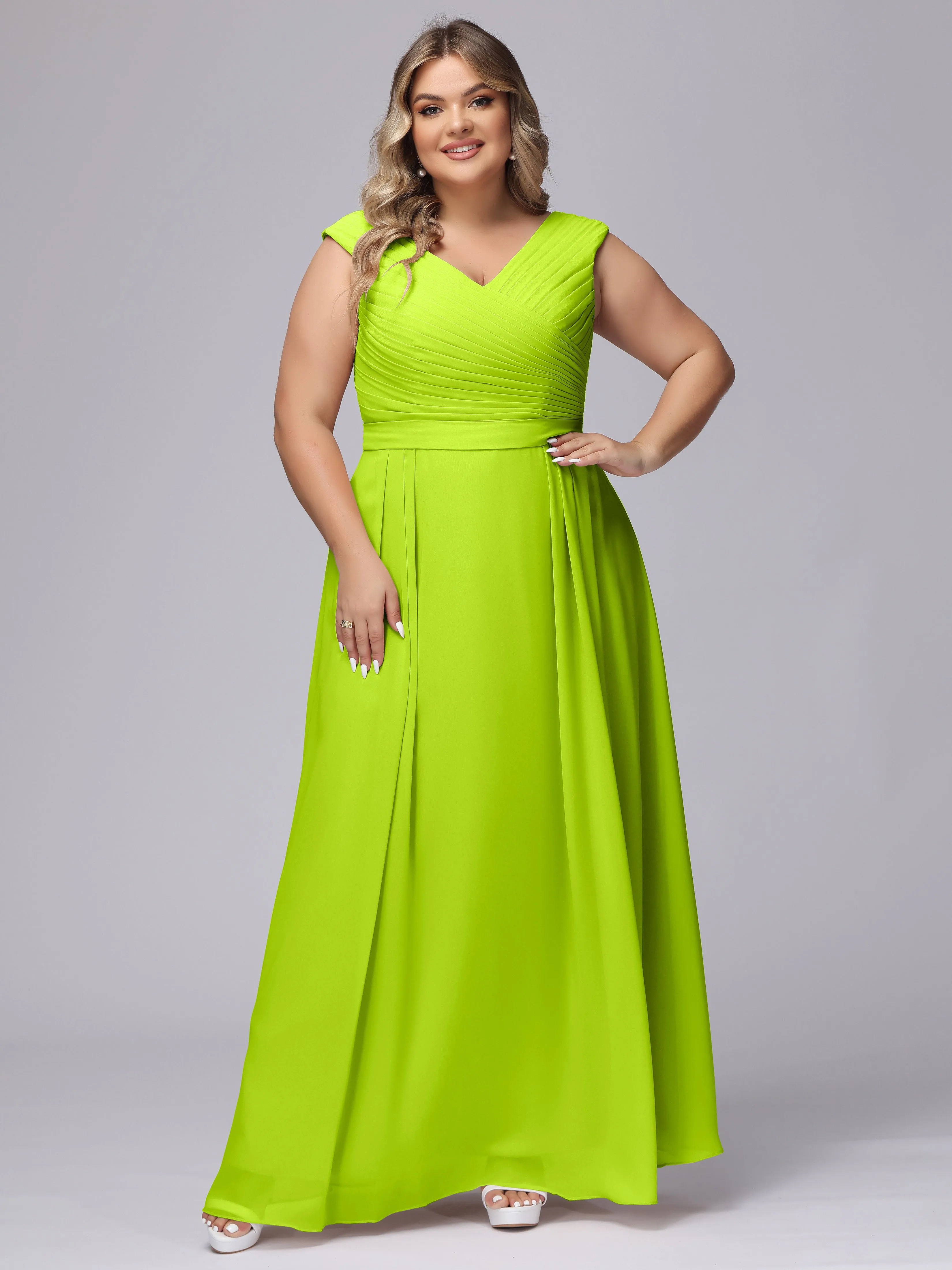 V-Back Plus Size Chiffon Bridesmaid Dress