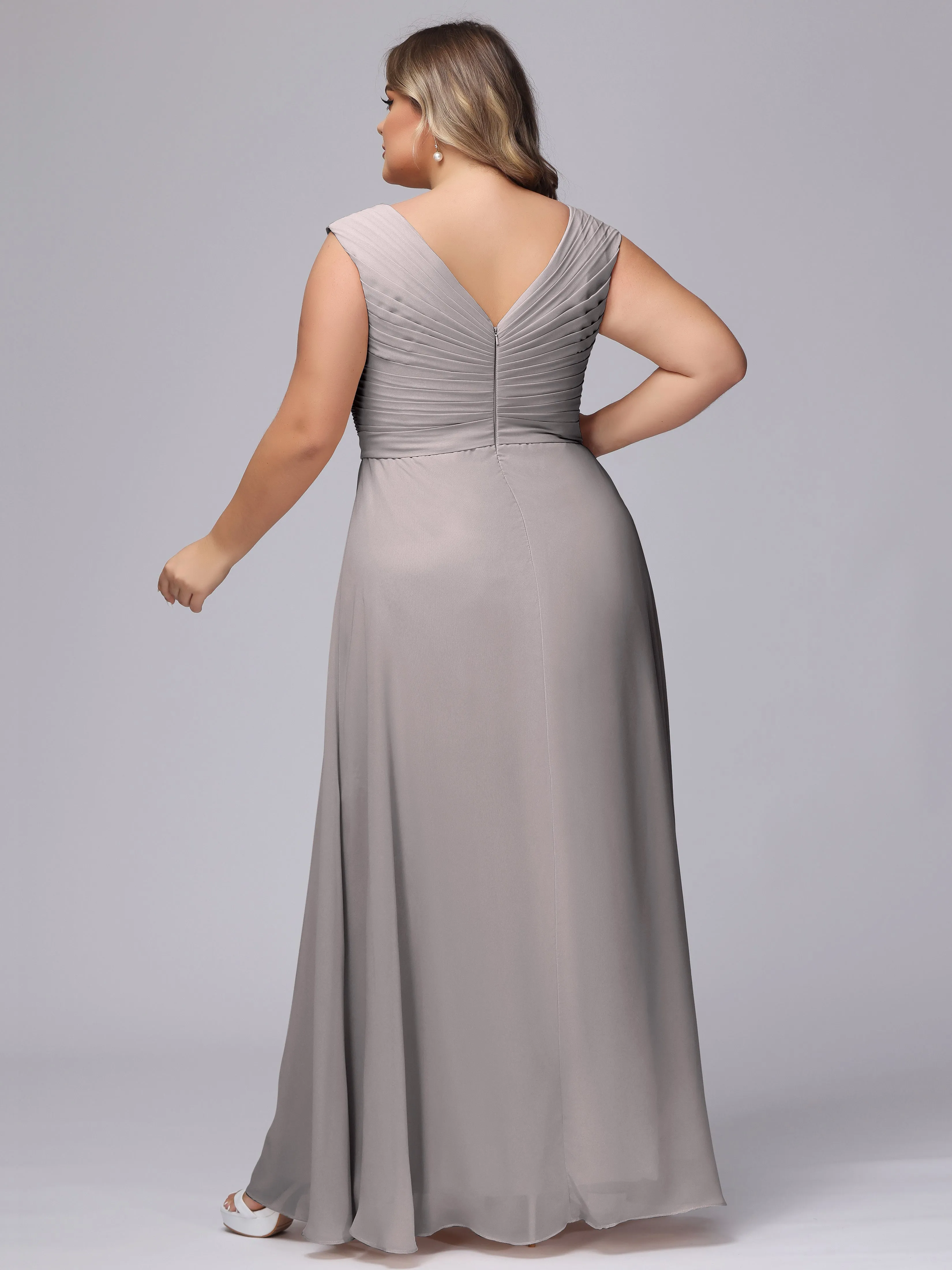 V-Back Plus Size Chiffon Bridesmaid Dress