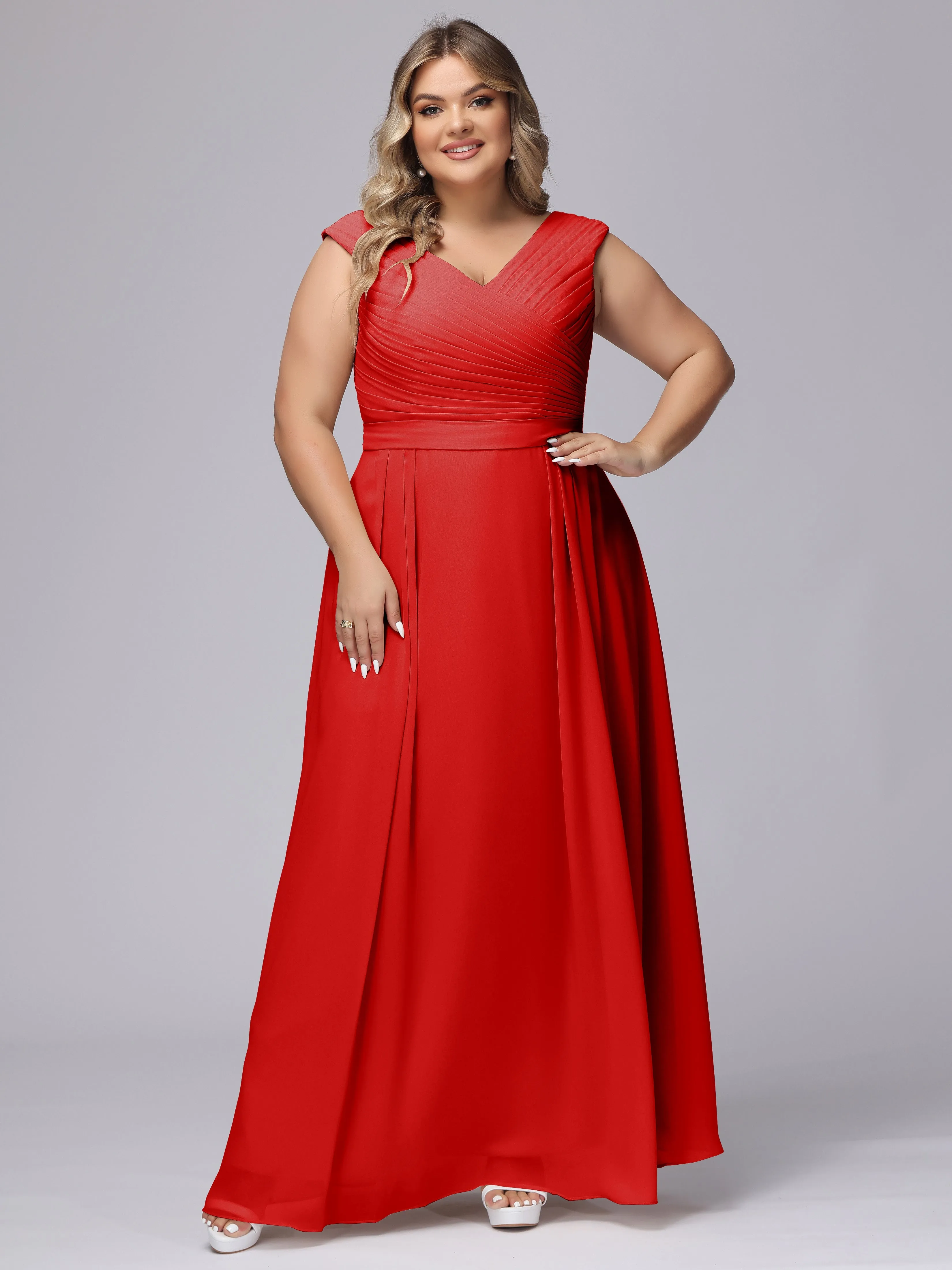 V-Back Plus Size Chiffon Bridesmaid Dress