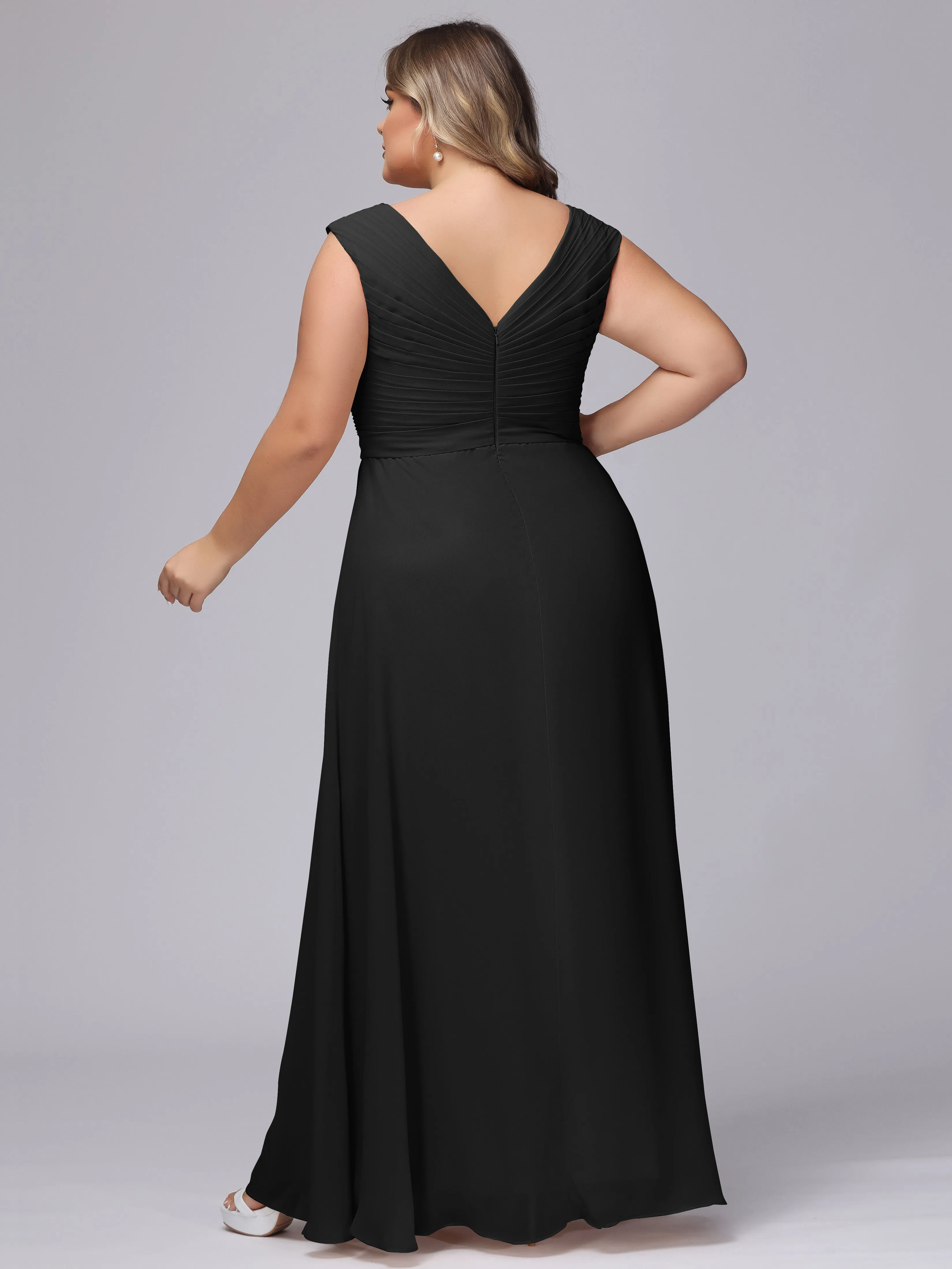 V-Back Plus Size Chiffon Bridesmaid Dress