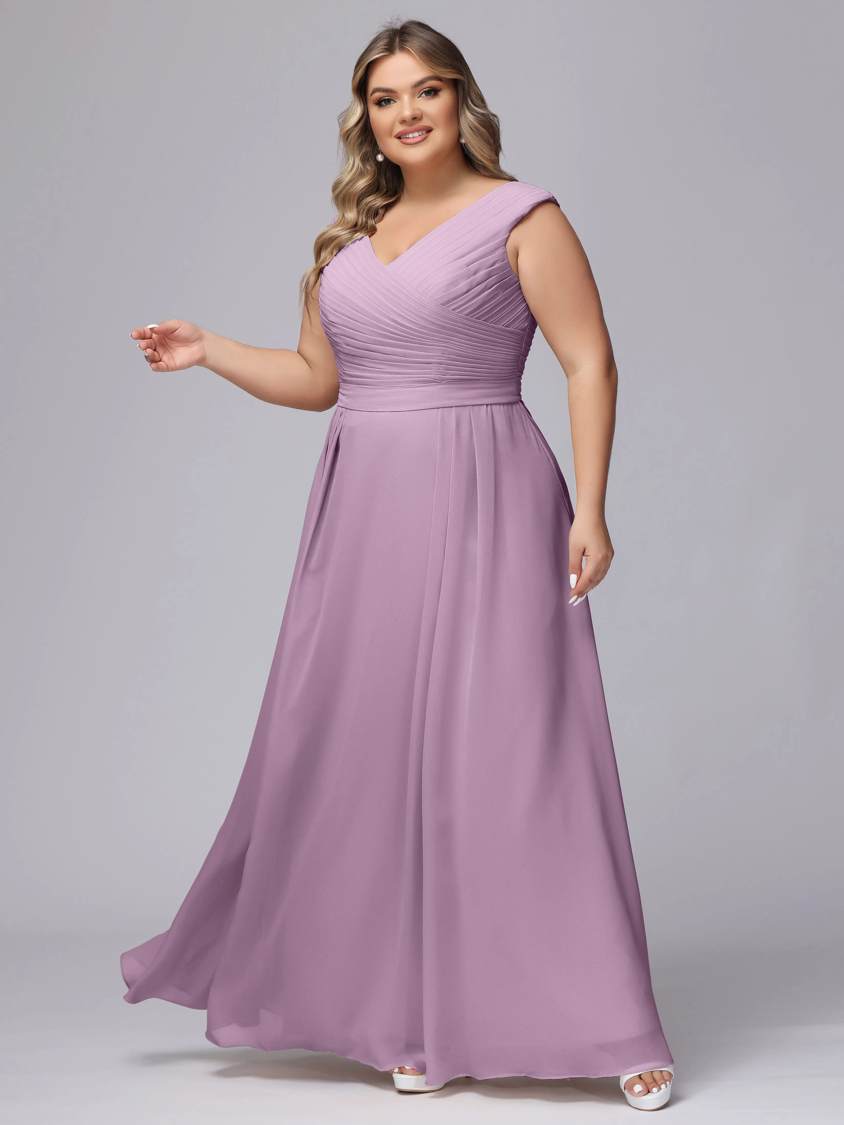 V-Back Plus Size Chiffon Bridesmaid Dress