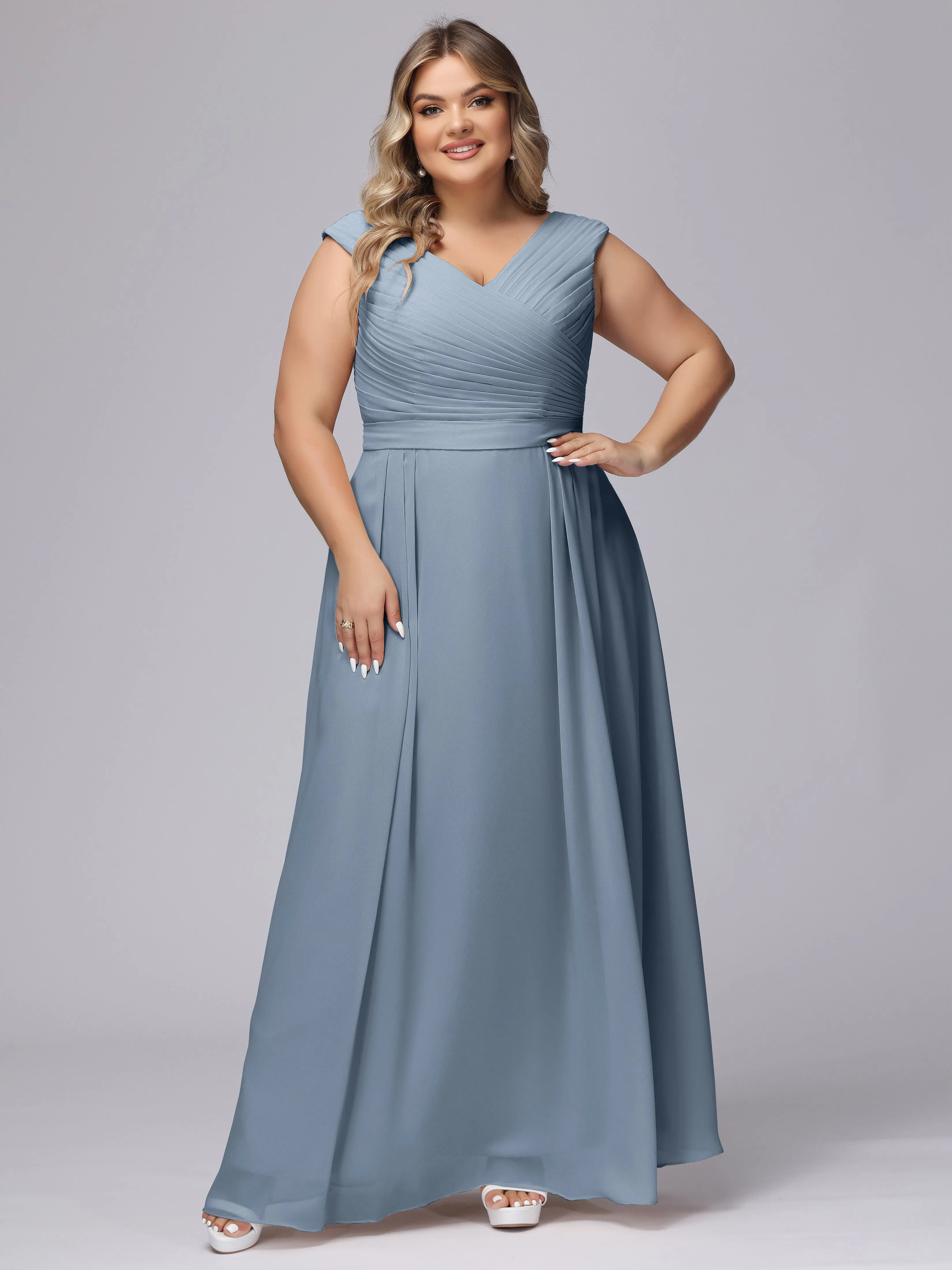V-Back Plus Size Chiffon Bridesmaid Dress