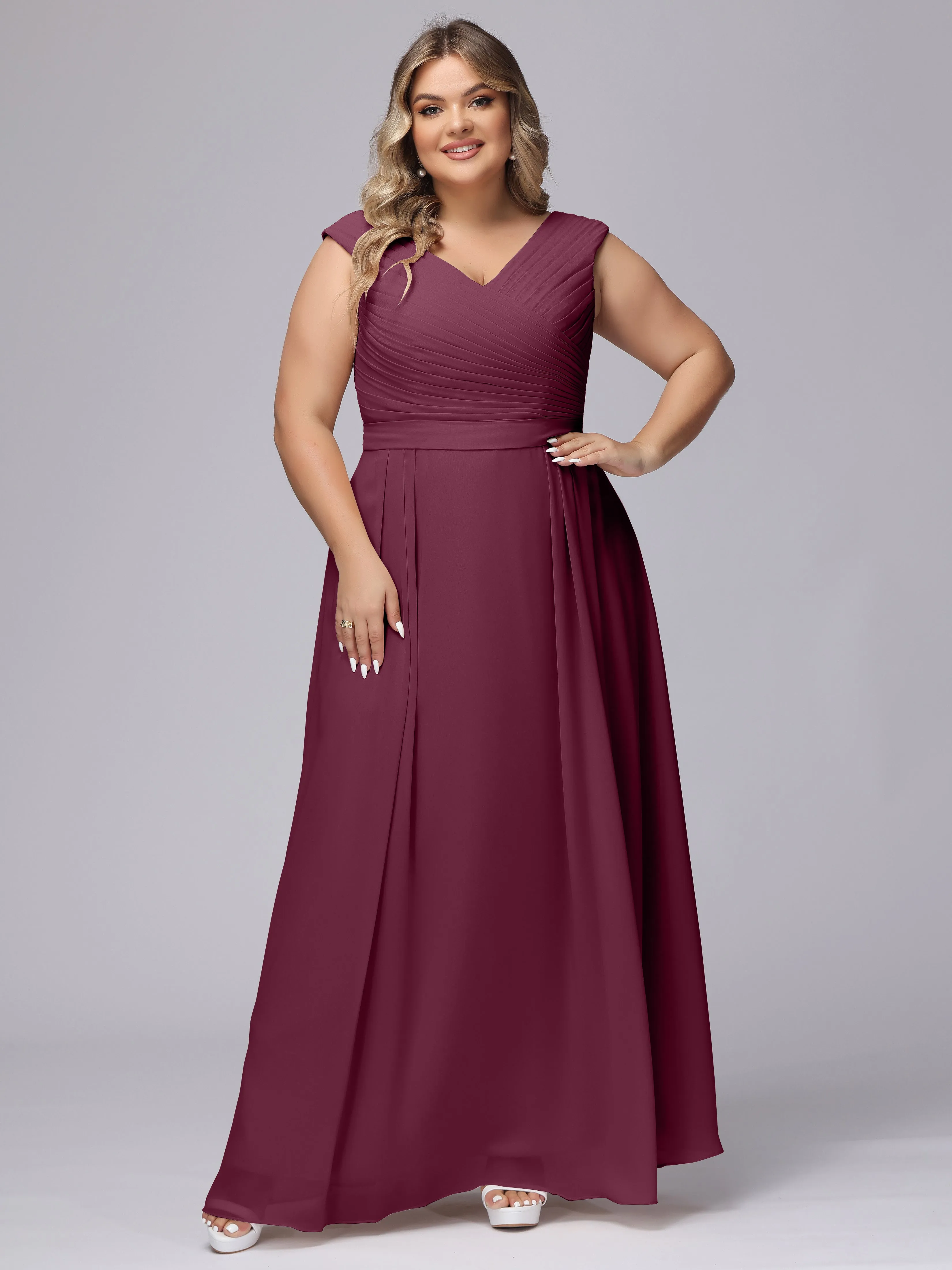 V-Back Plus Size Chiffon Bridesmaid Dress