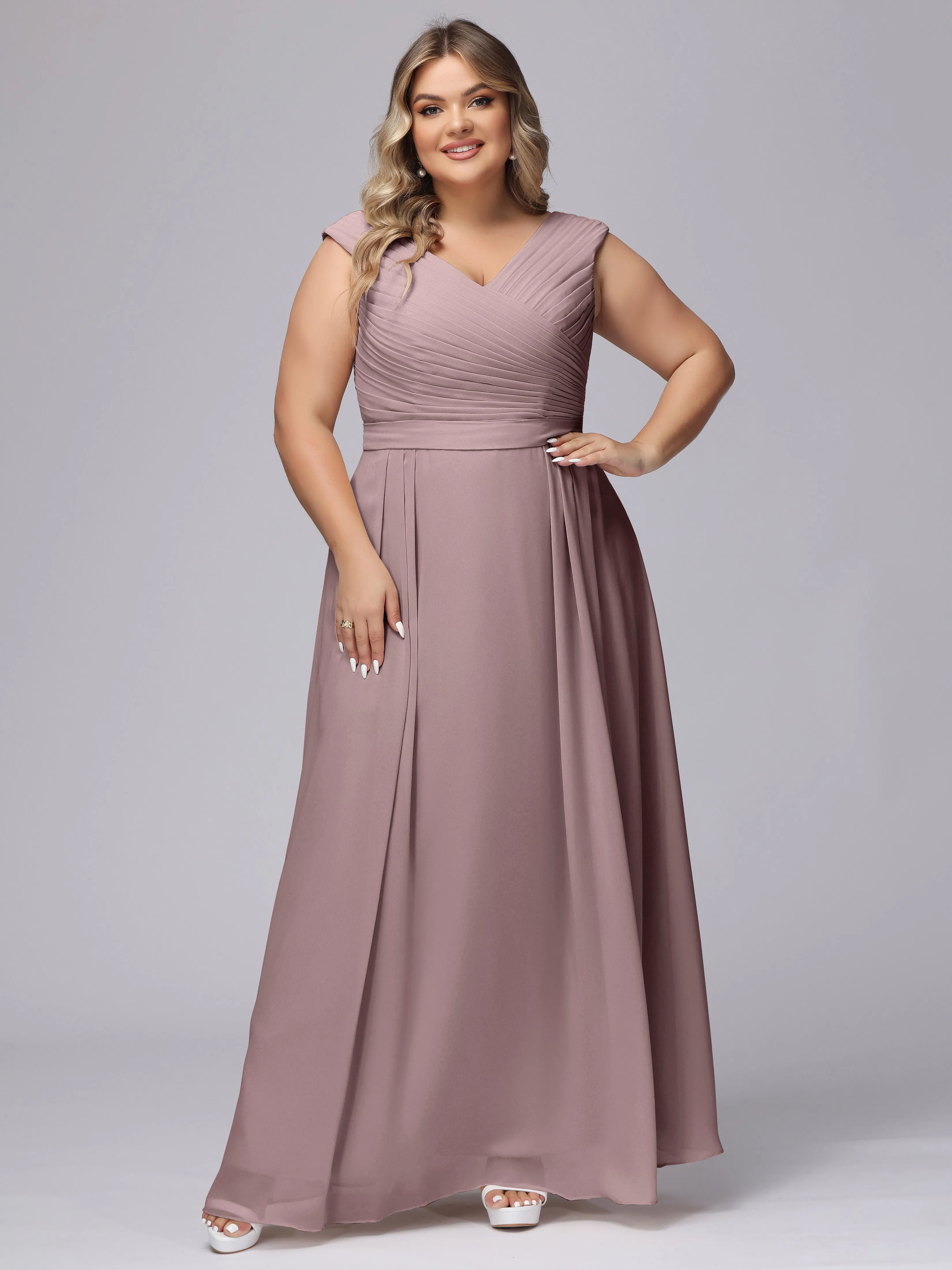 V-Back Plus Size Chiffon Bridesmaid Dress
