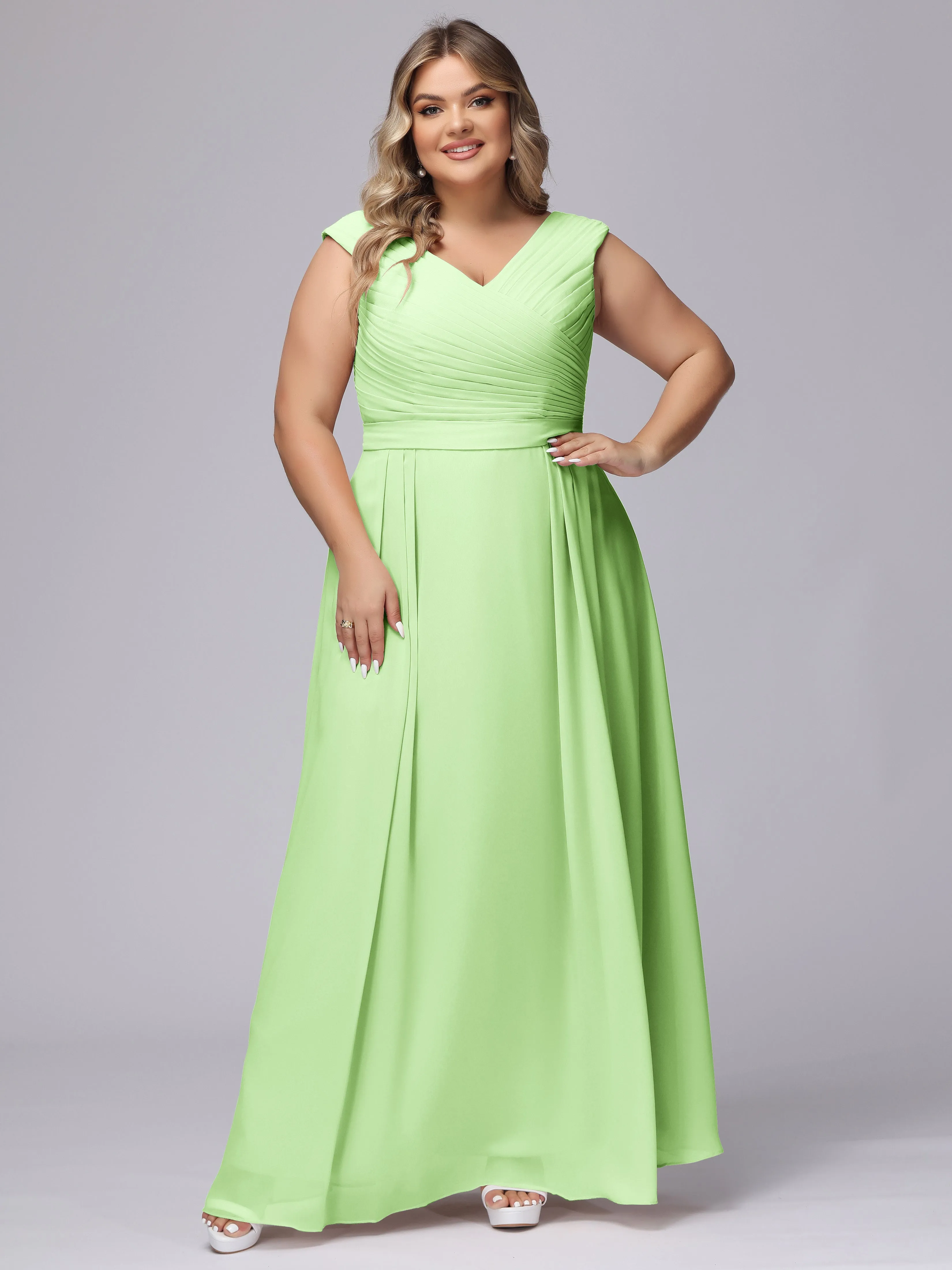 V-Back Plus Size Chiffon Bridesmaid Dress