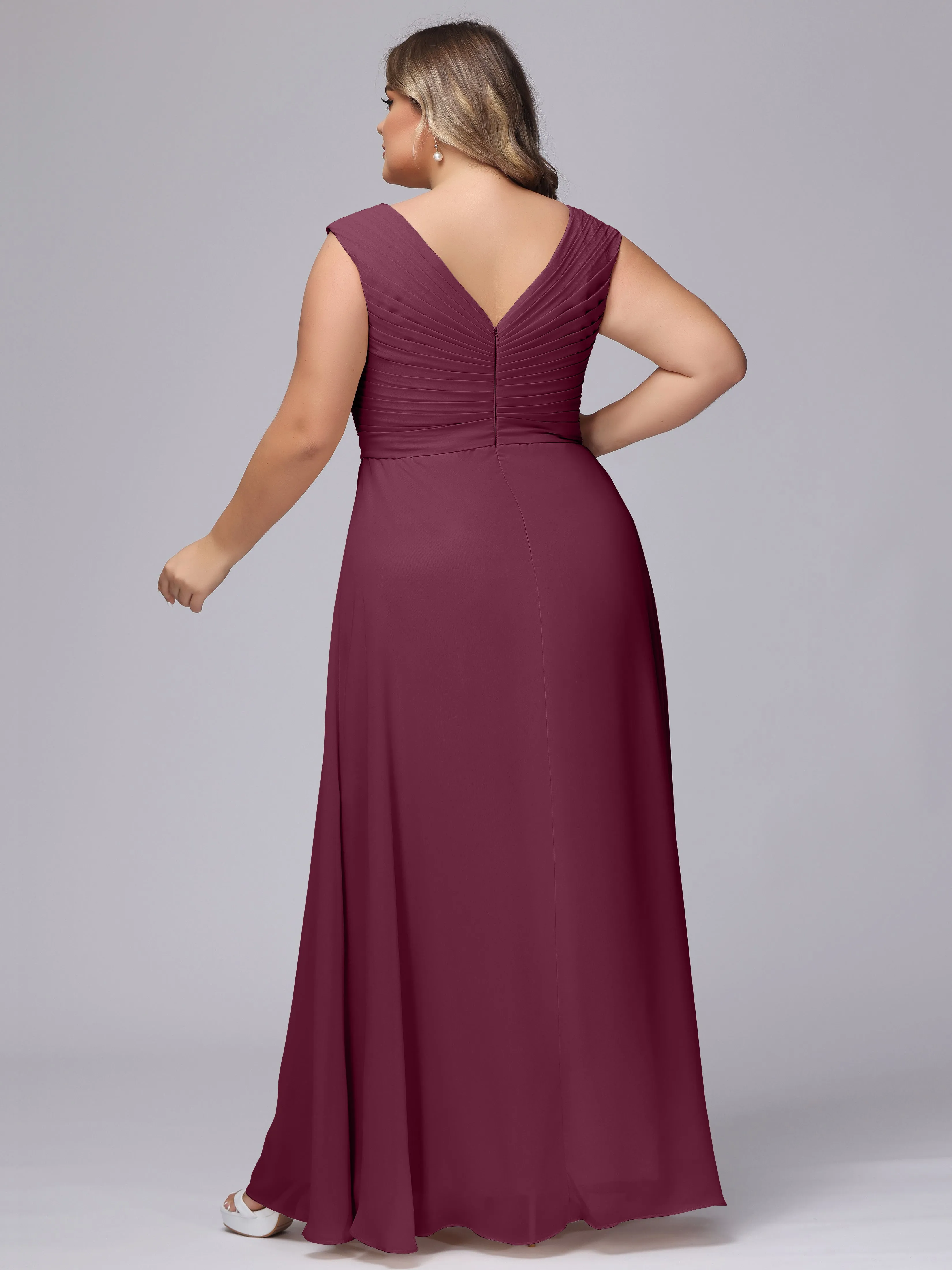 V-Back Plus Size Chiffon Bridesmaid Dress