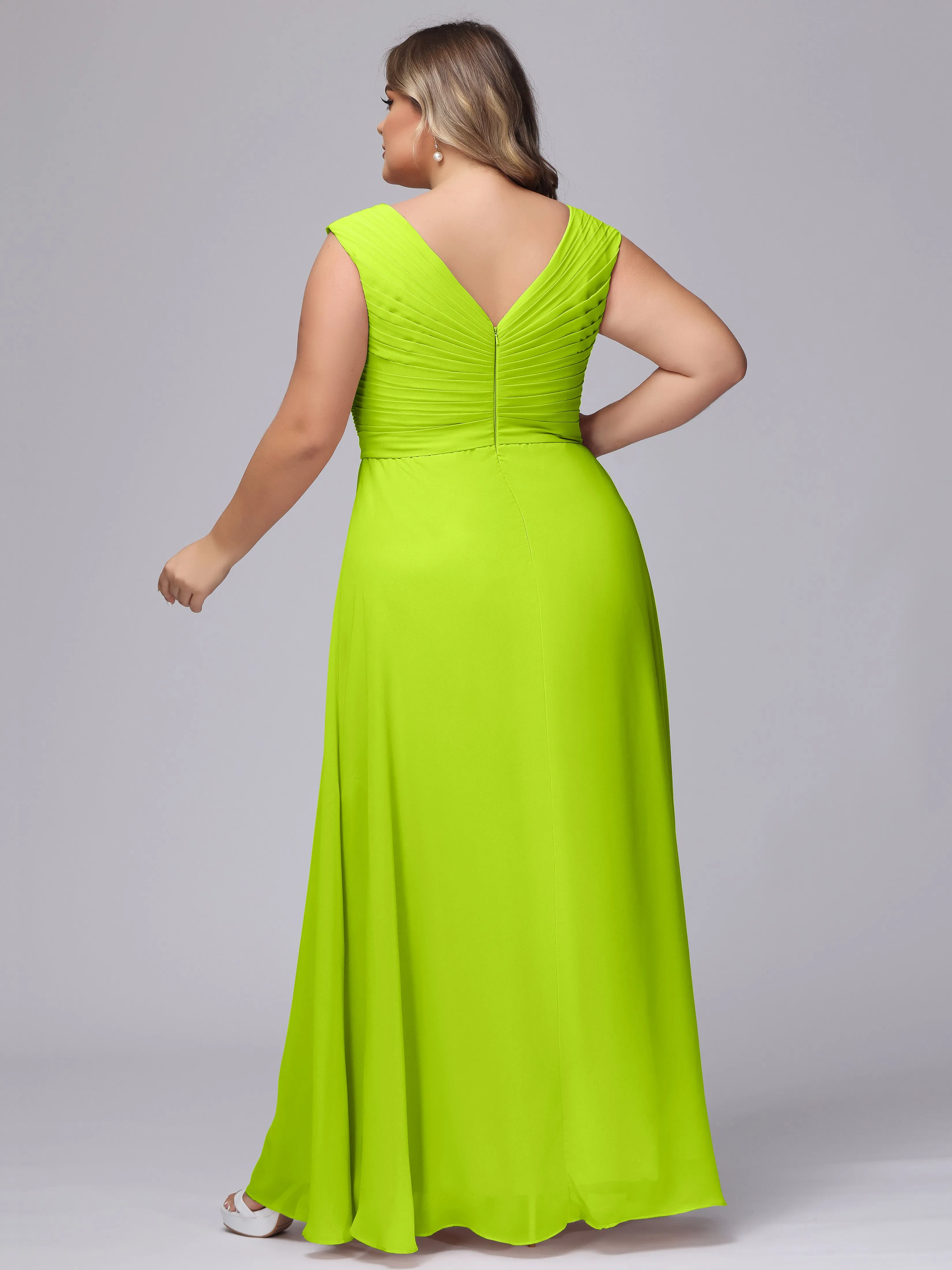 V-Back Plus Size Chiffon Bridesmaid Dress