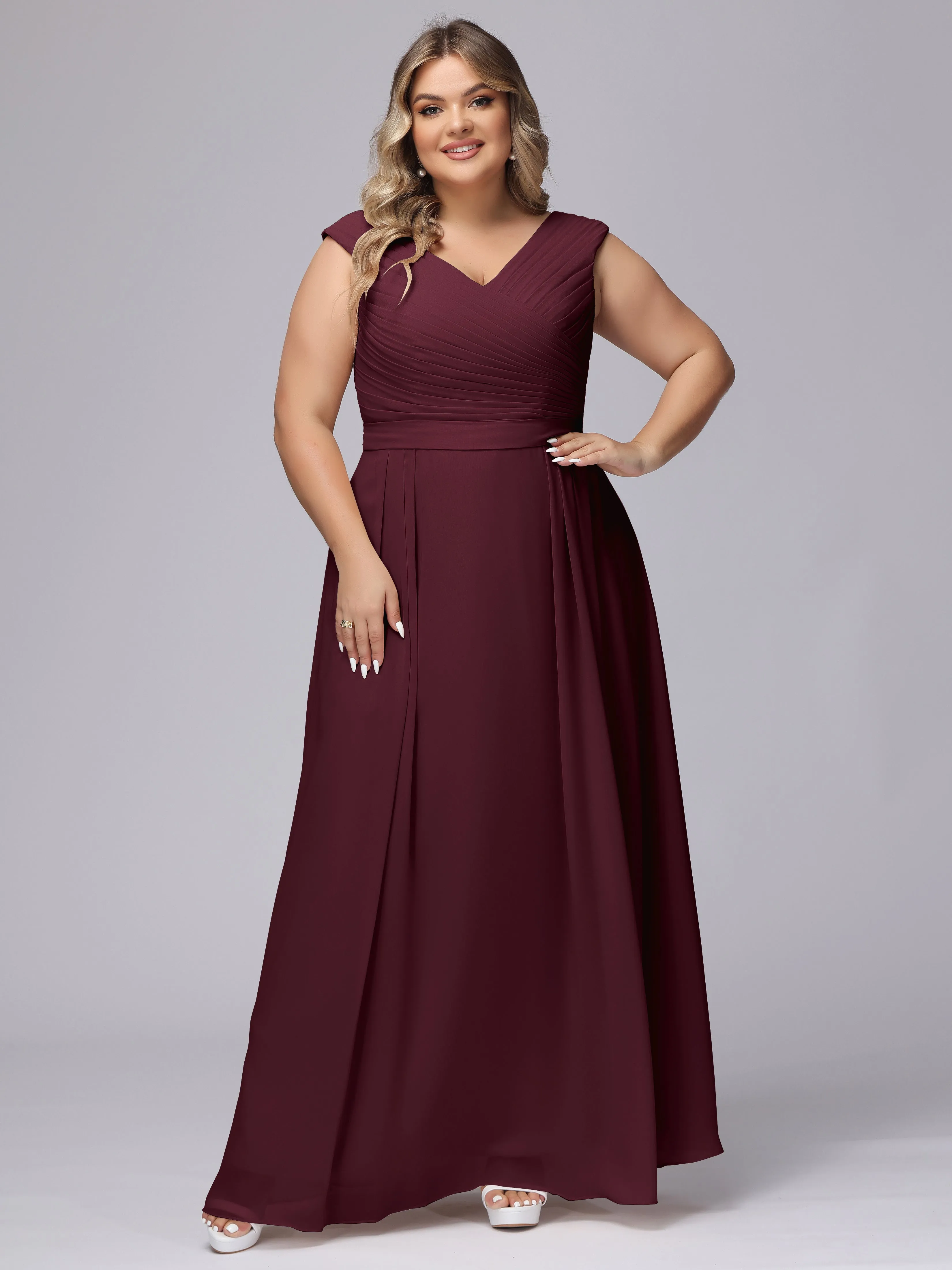 V-Back Plus Size Chiffon Bridesmaid Dress