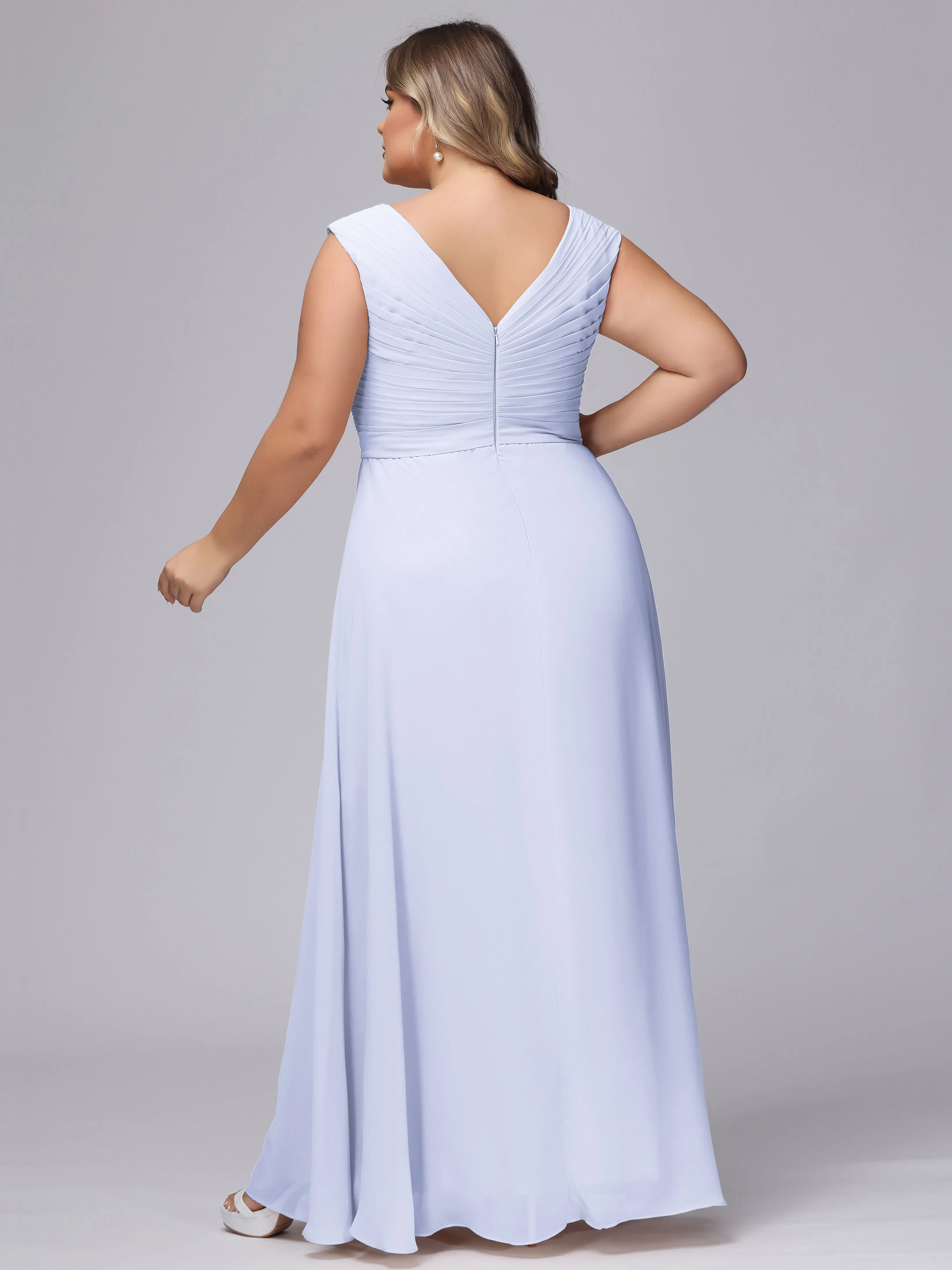 V-Back Plus Size Chiffon Bridesmaid Dress