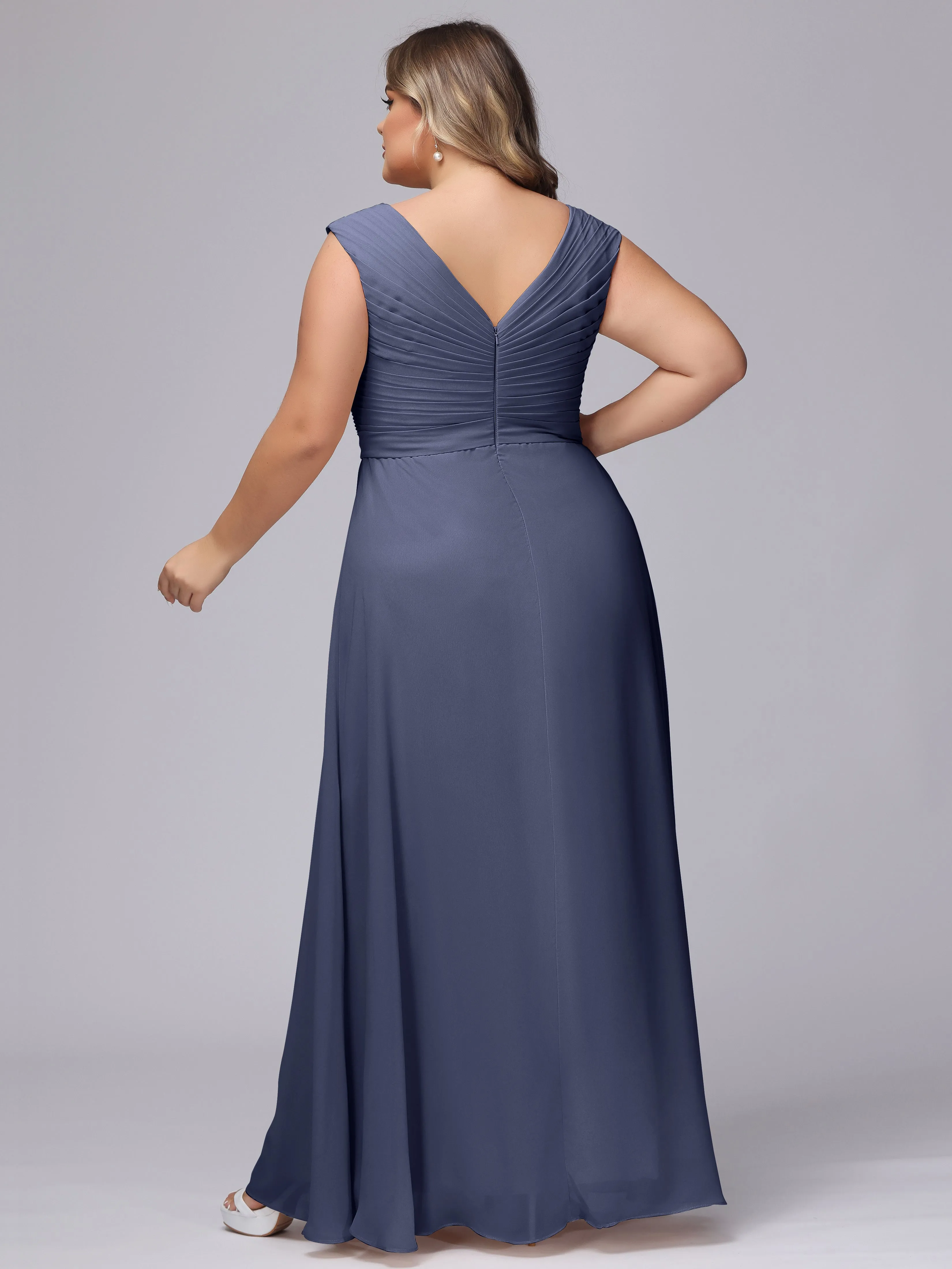 V-Back Plus Size Chiffon Bridesmaid Dress
