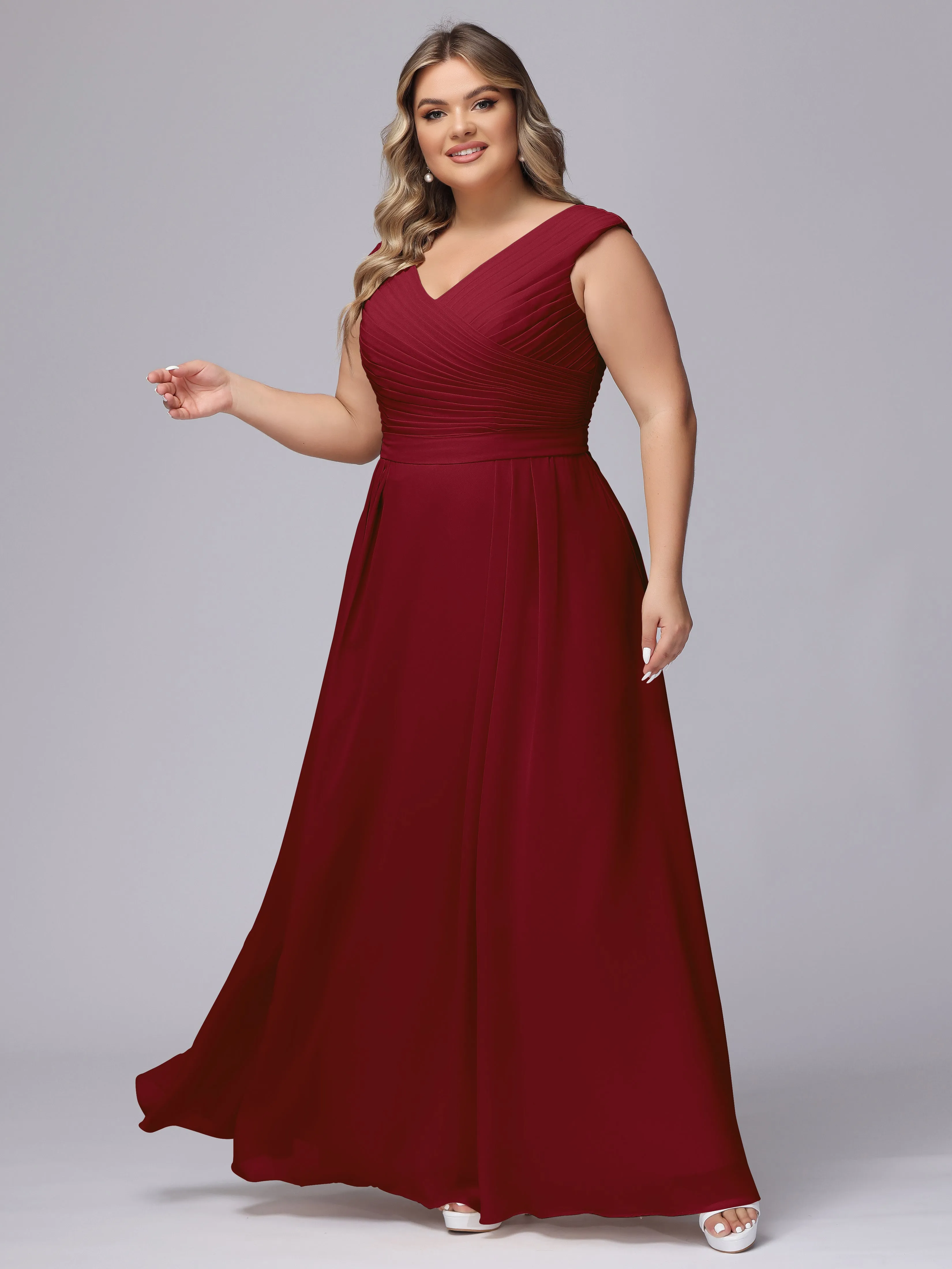 V-Back Plus Size Chiffon Bridesmaid Dress