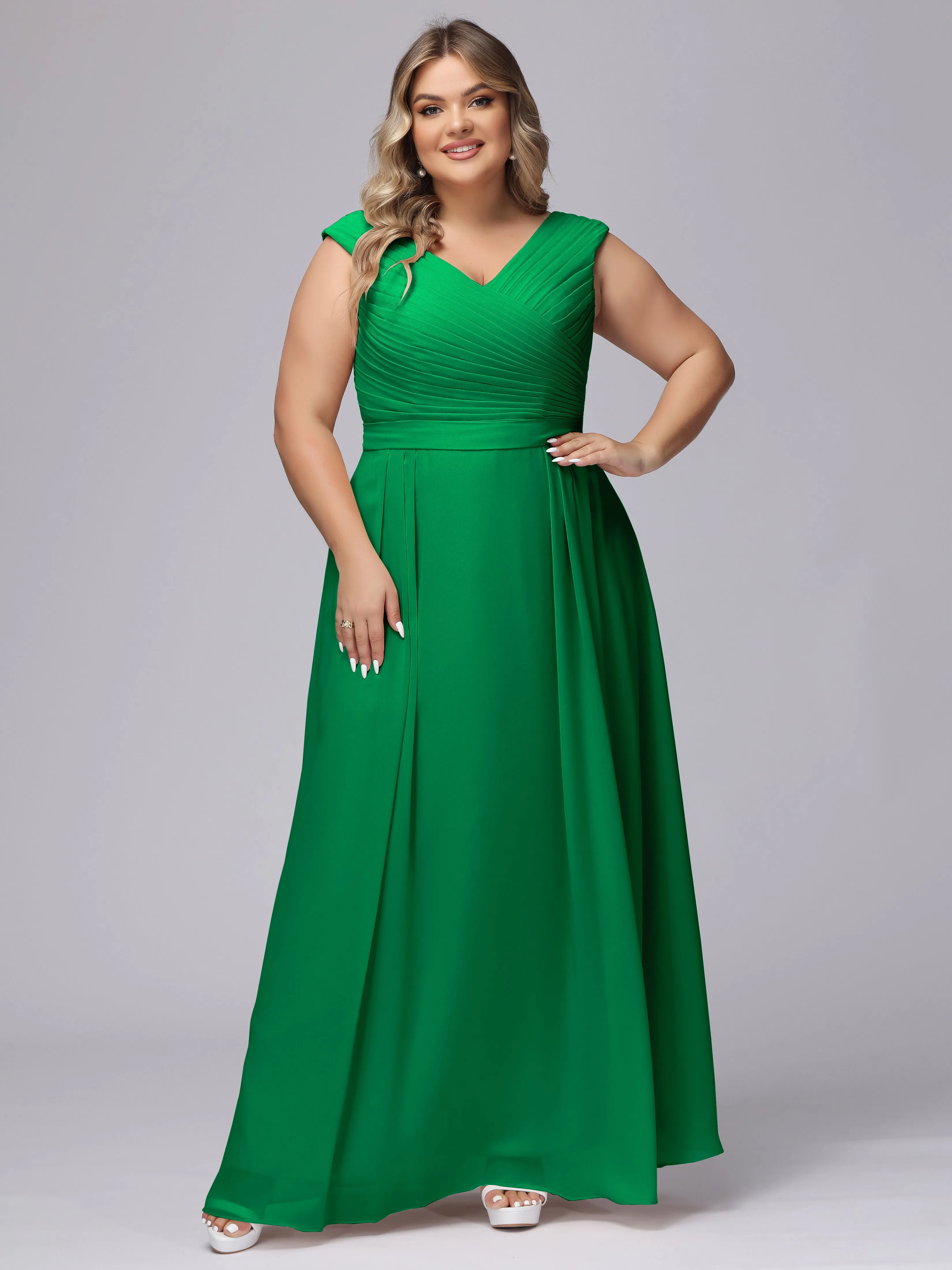 V-Back Plus Size Chiffon Bridesmaid Dress