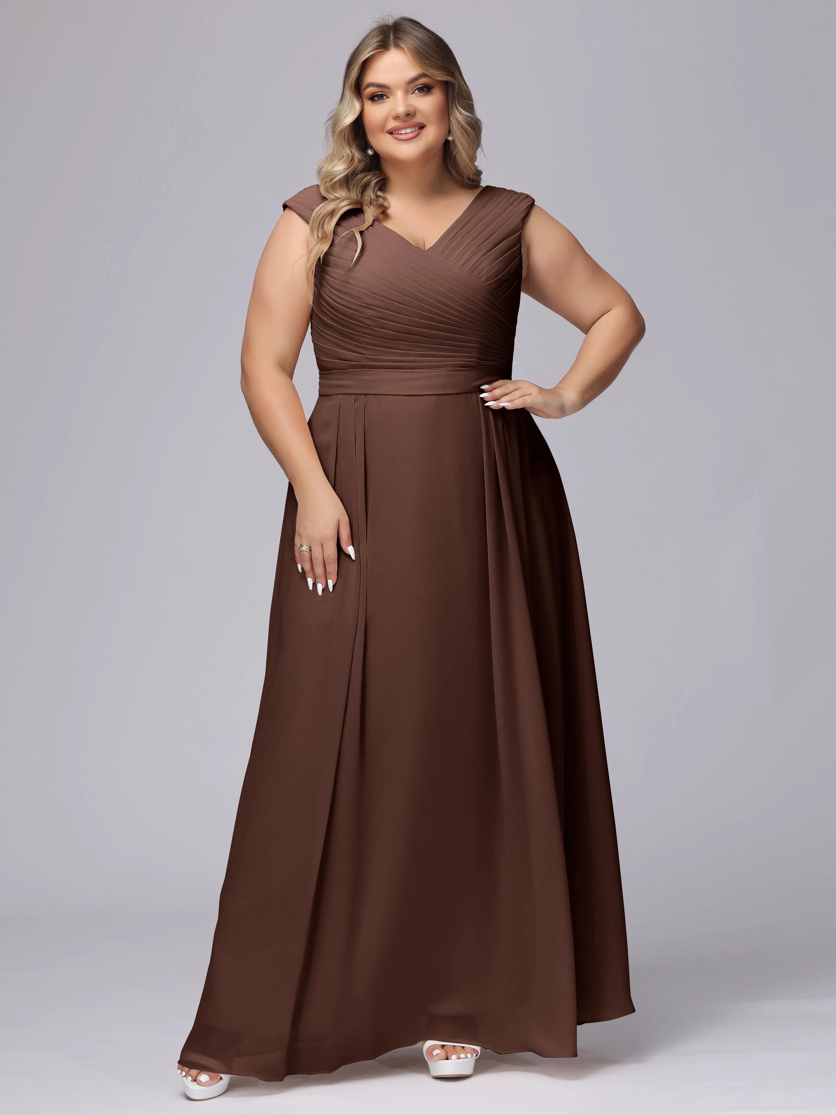 V-Back Plus Size Chiffon Bridesmaid Dress
