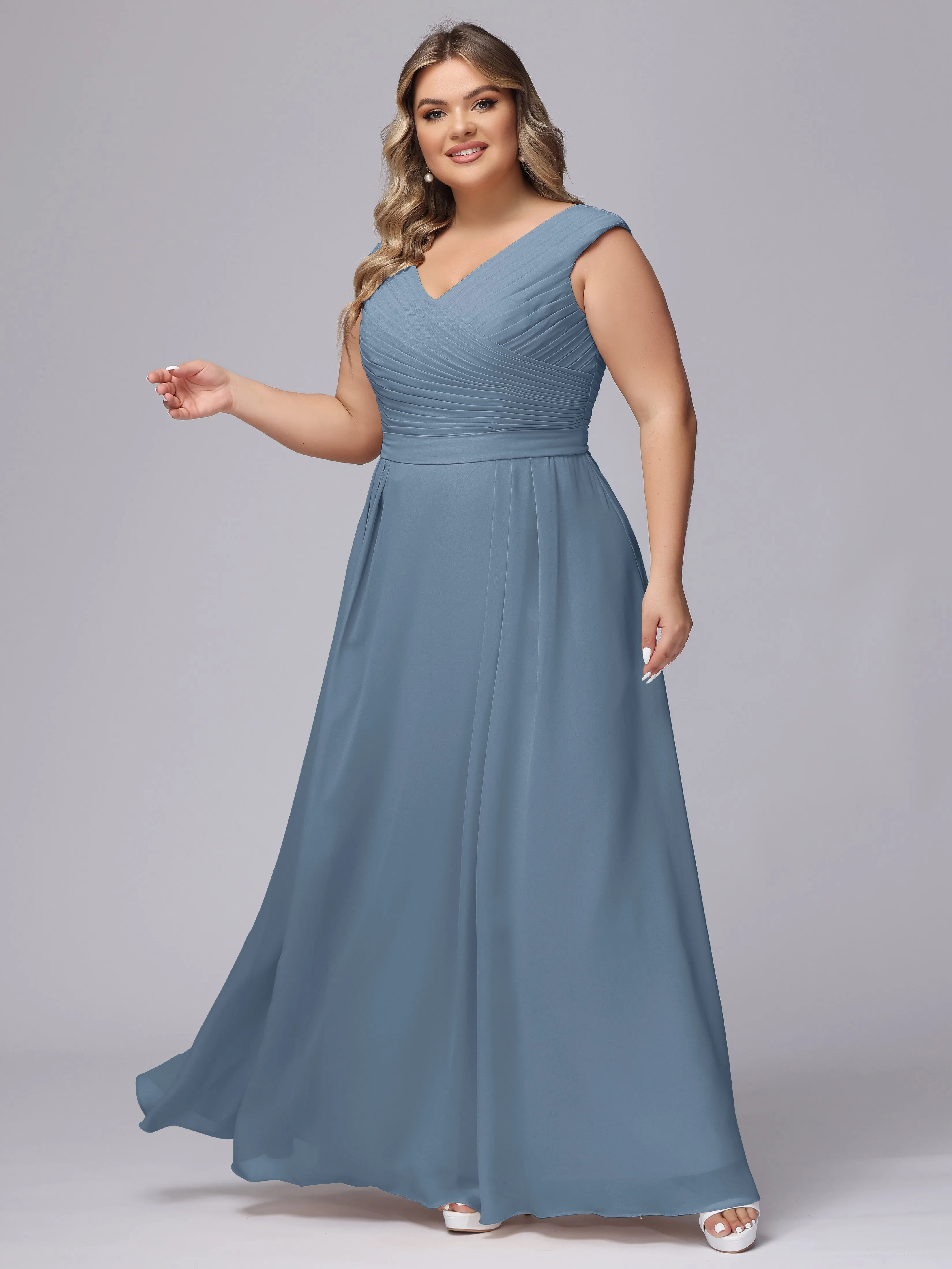 V-Back Plus Size Chiffon Bridesmaid Dress