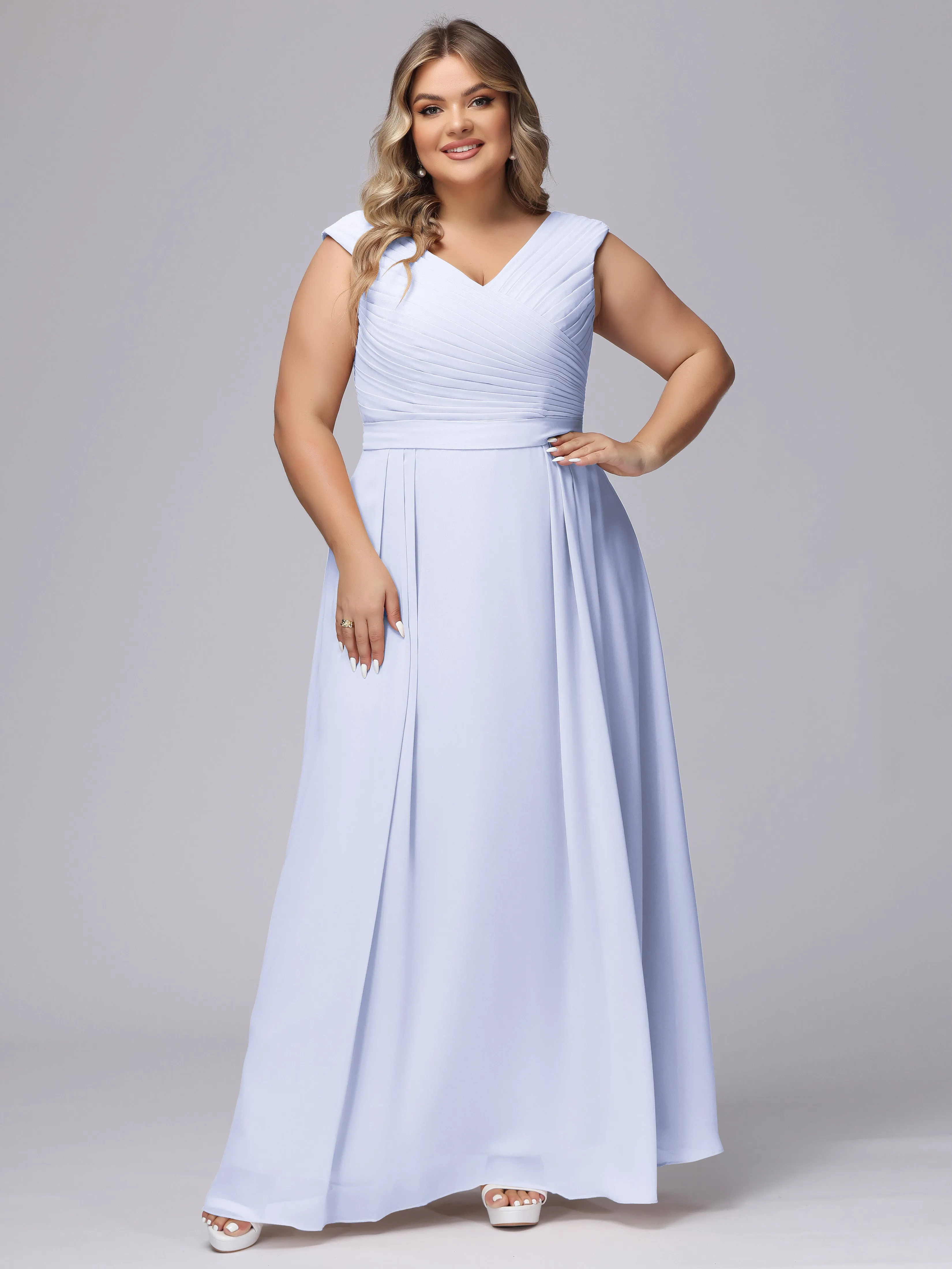 V-Back Plus Size Chiffon Bridesmaid Dress
