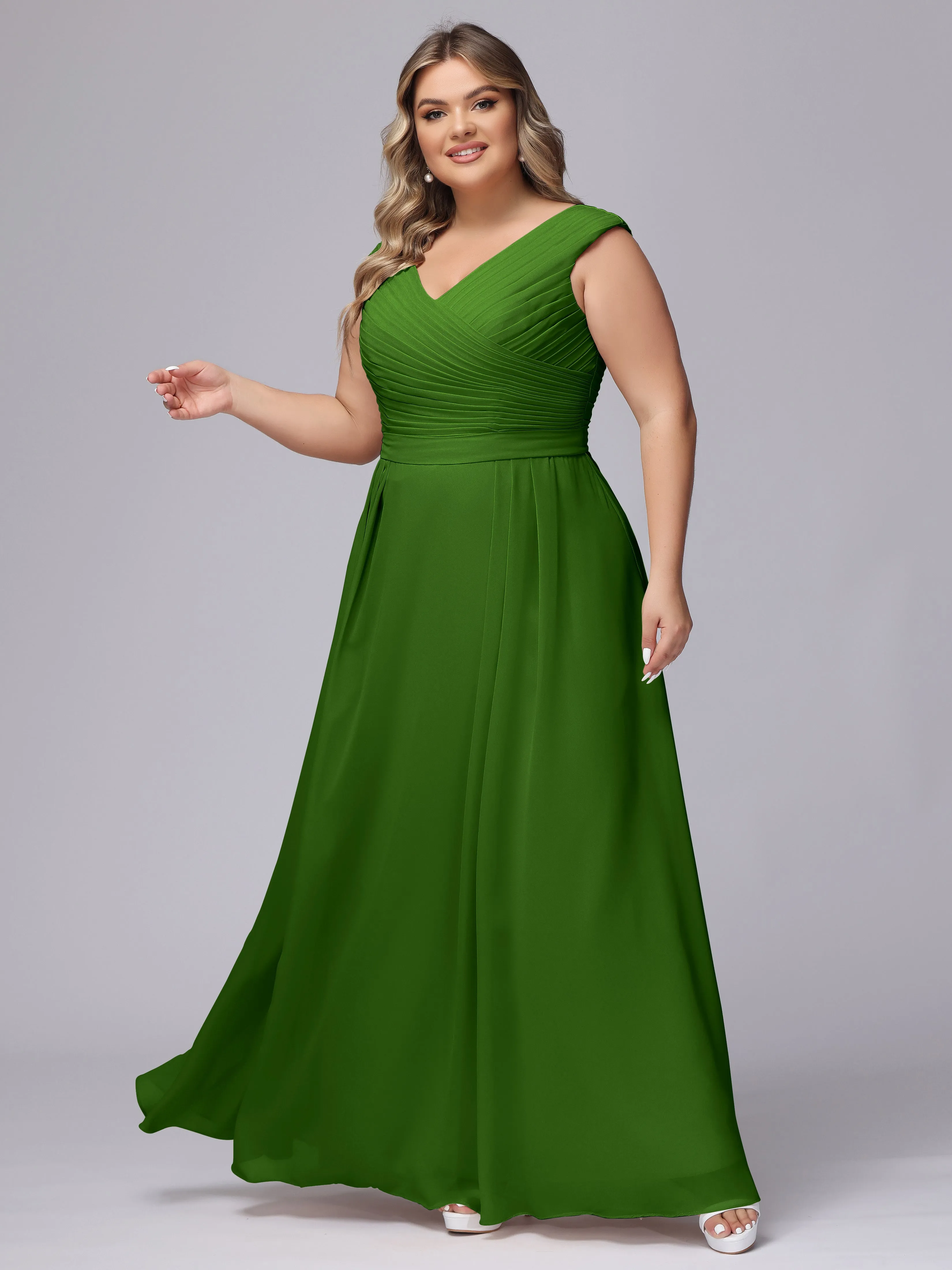 V-Back Plus Size Chiffon Bridesmaid Dress