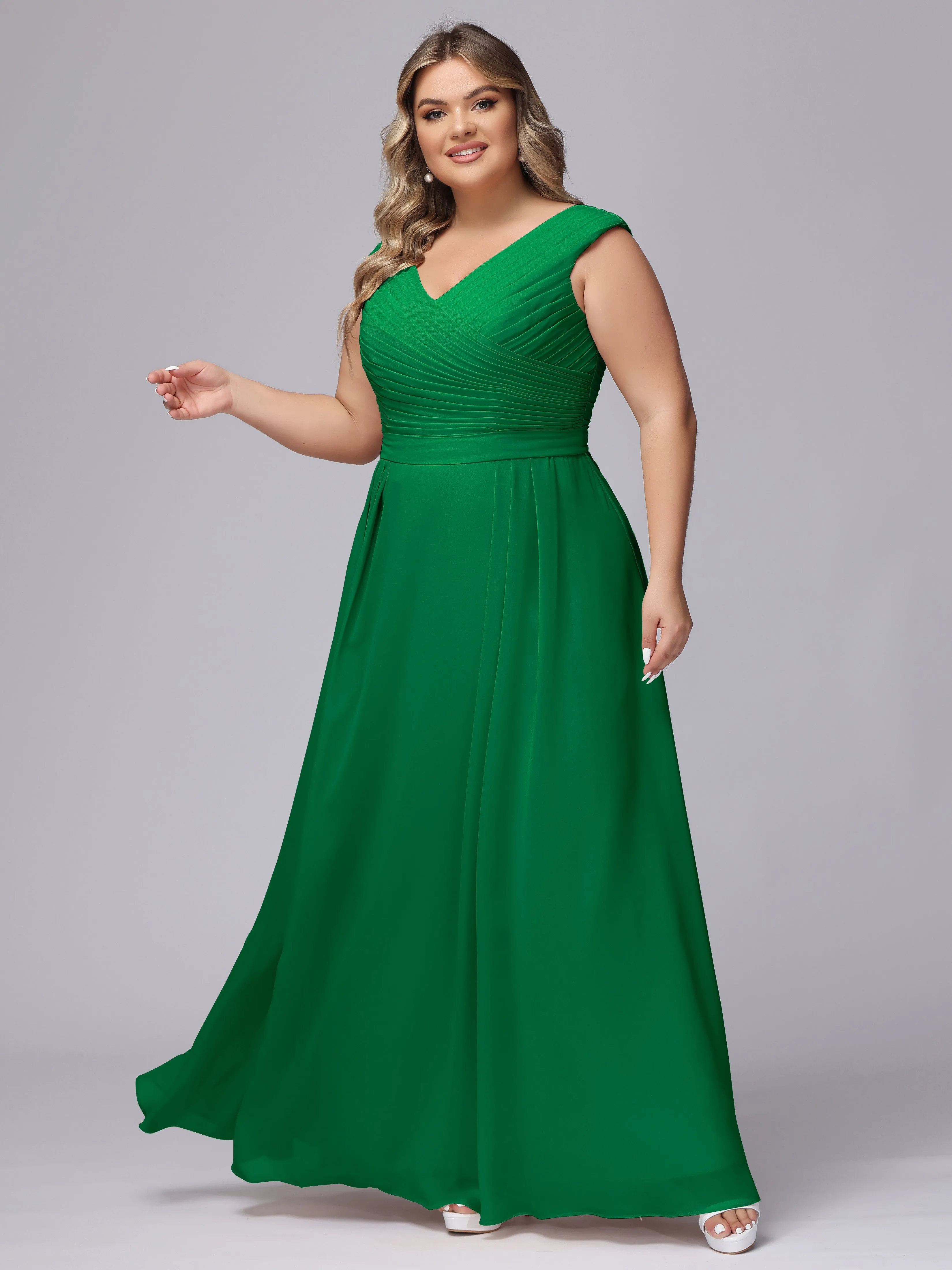 V-Back Plus Size Chiffon Bridesmaid Dress