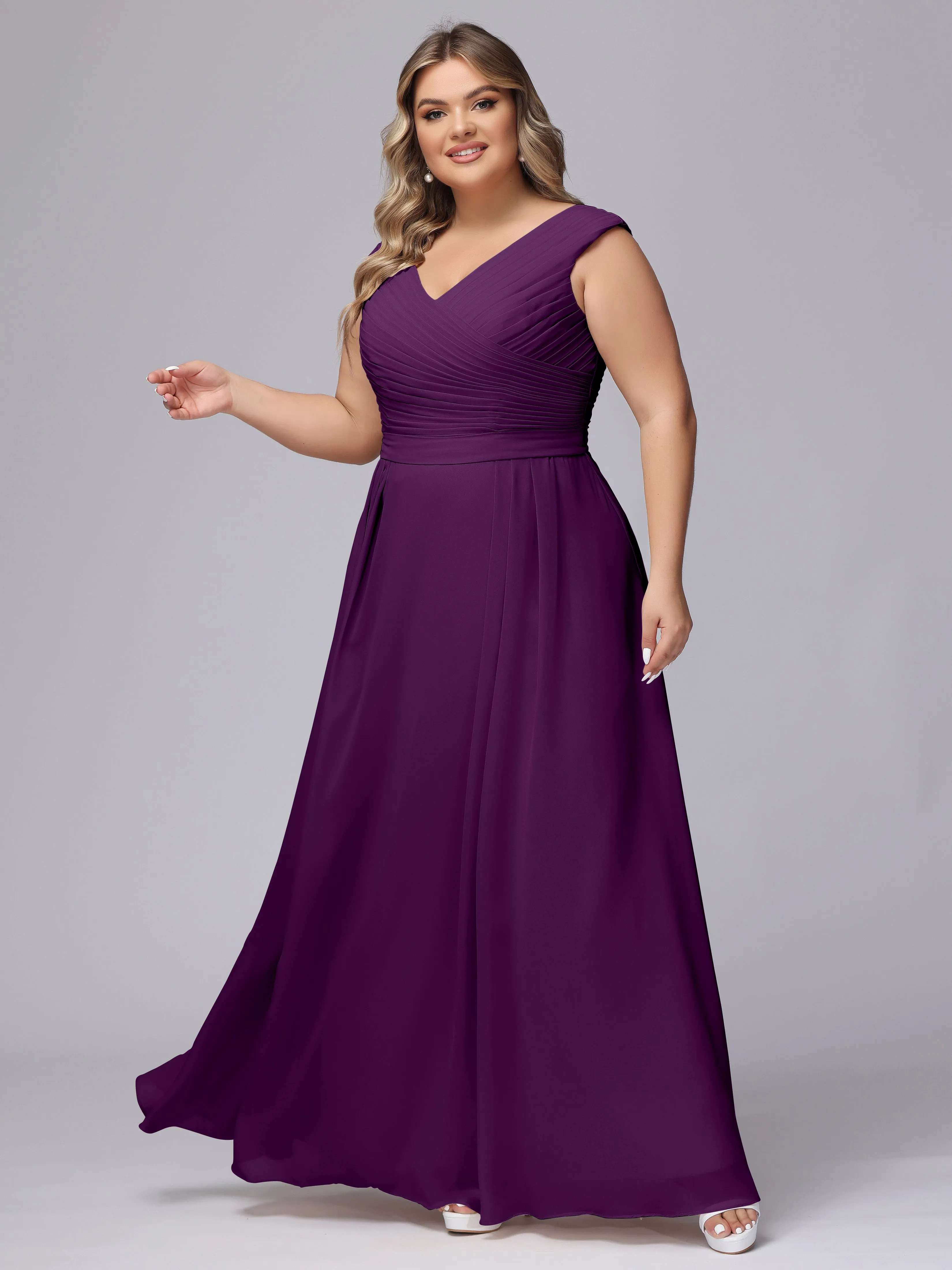 V-Back Plus Size Chiffon Bridesmaid Dress