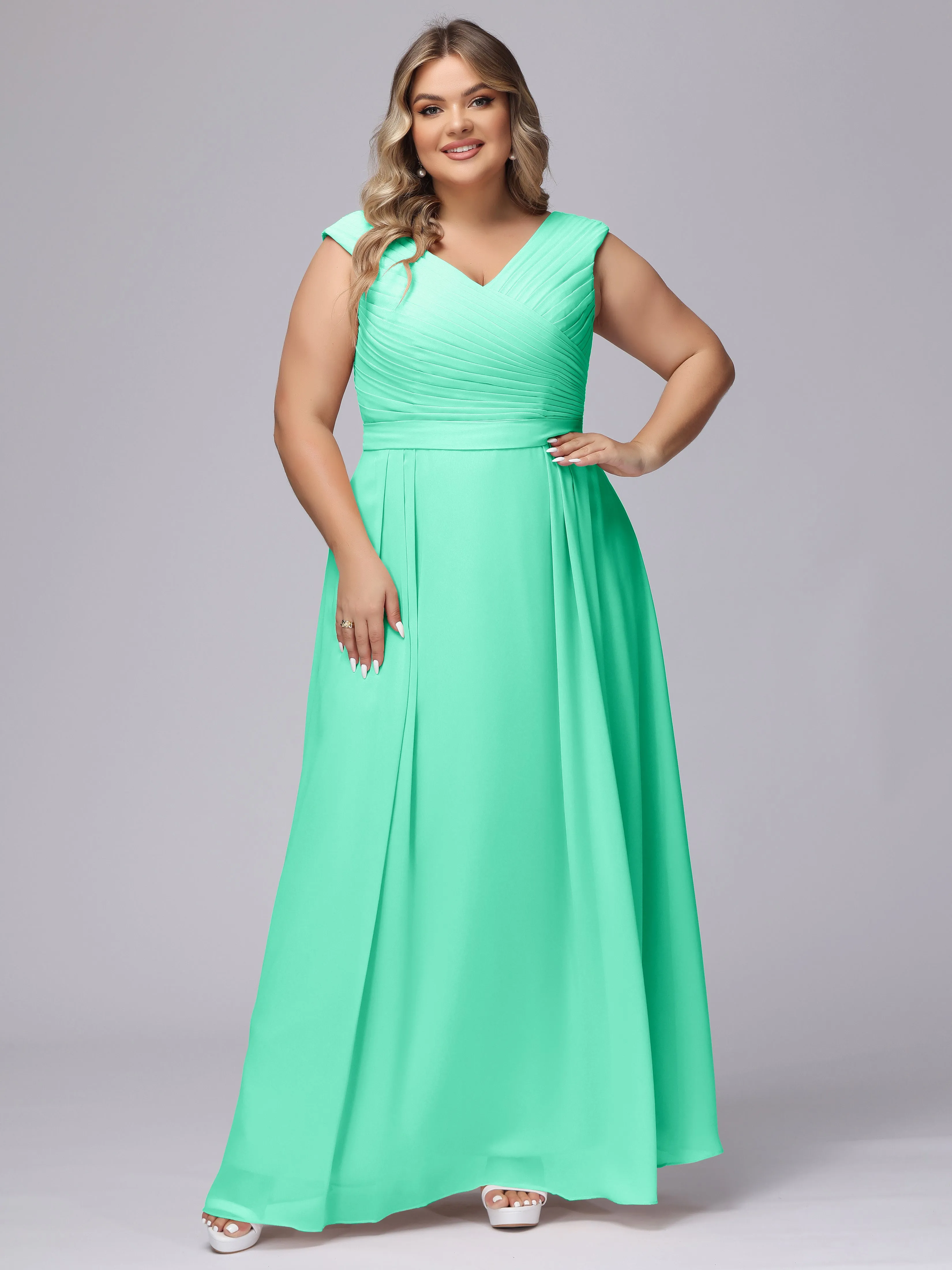 V-Back Plus Size Chiffon Bridesmaid Dress