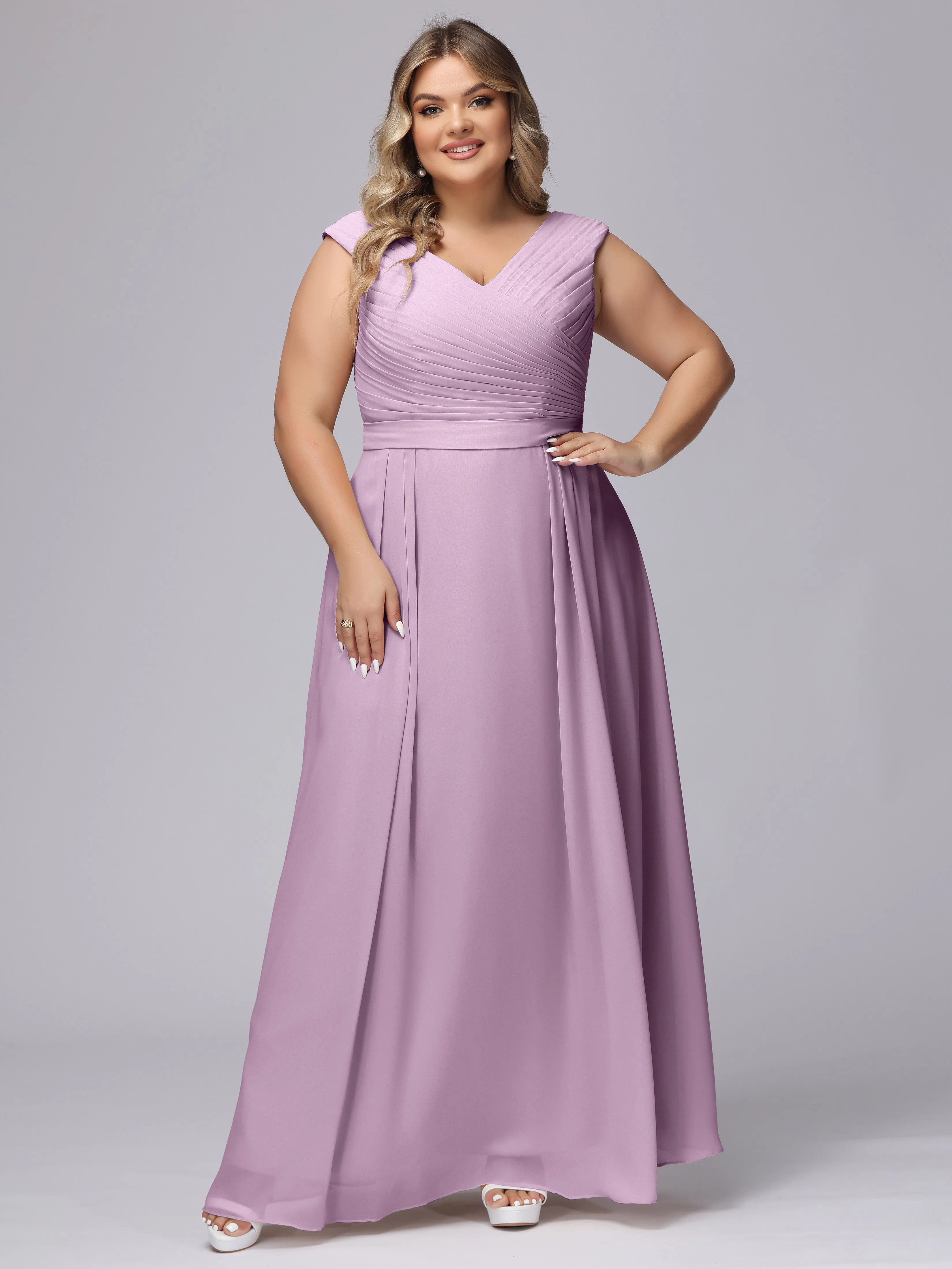 V-Back Plus Size Chiffon Bridesmaid Dress