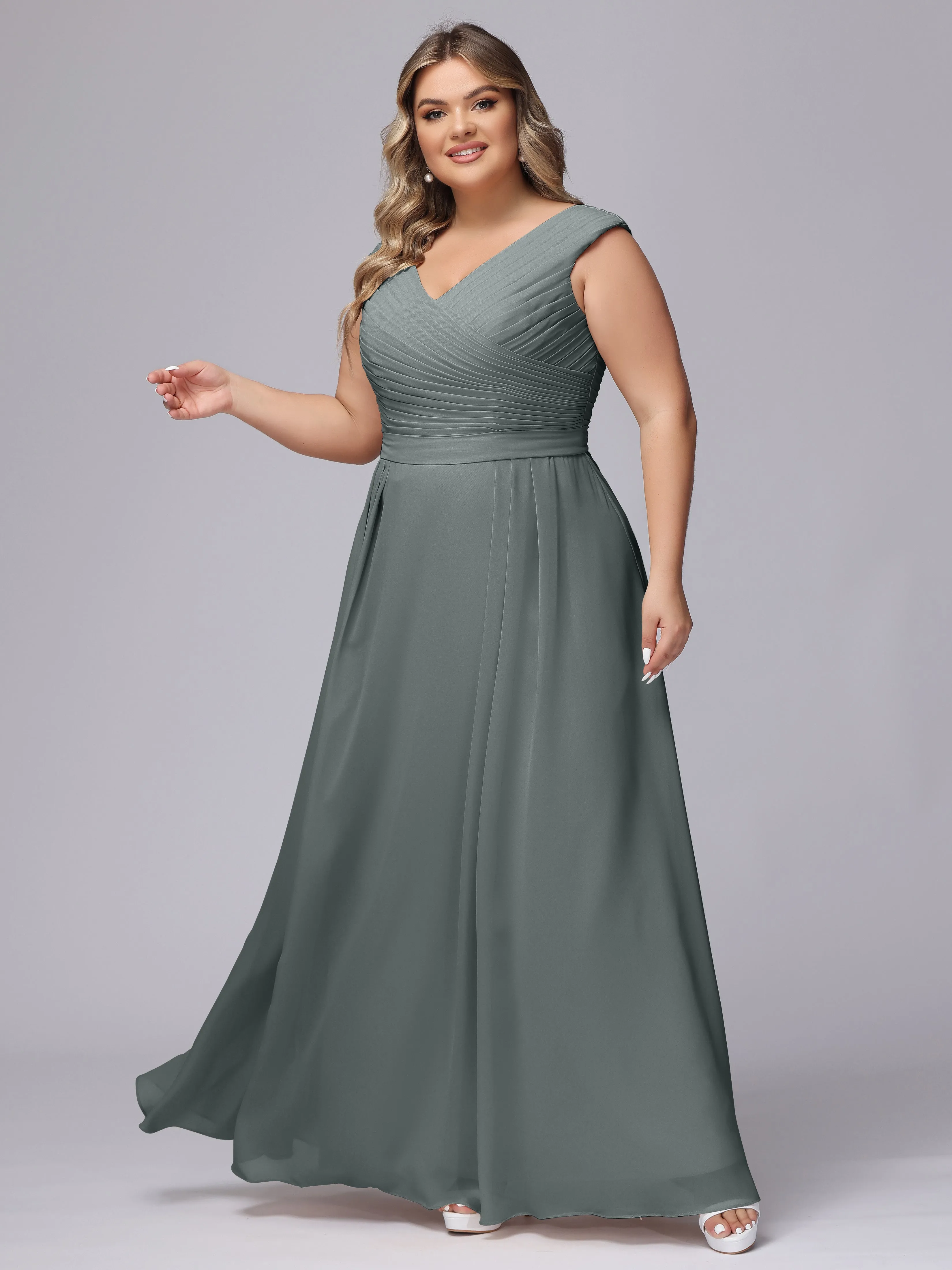 V-Back Plus Size Chiffon Bridesmaid Dress