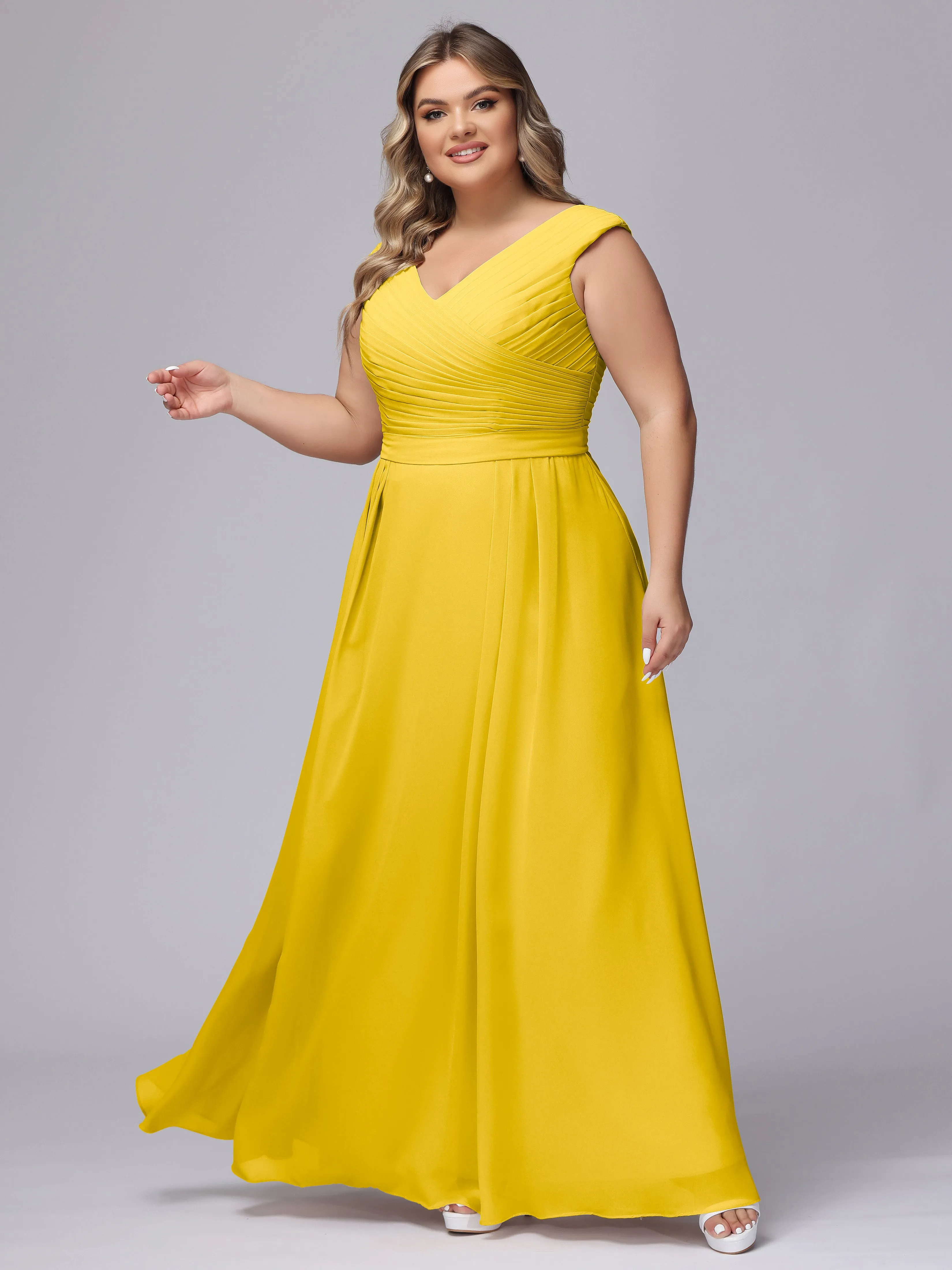 V-Back Plus Size Chiffon Bridesmaid Dress