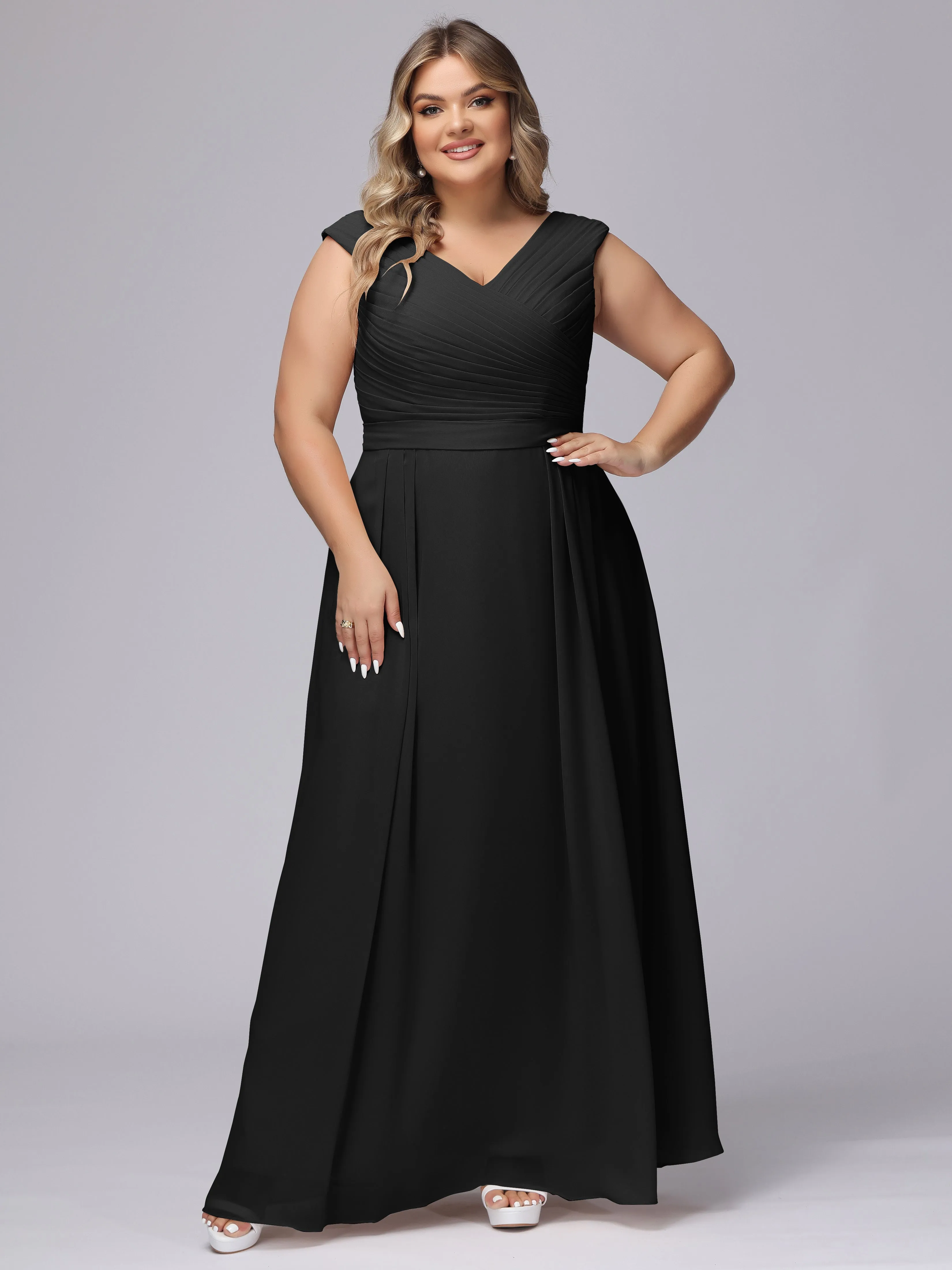 V-Back Plus Size Chiffon Bridesmaid Dress
