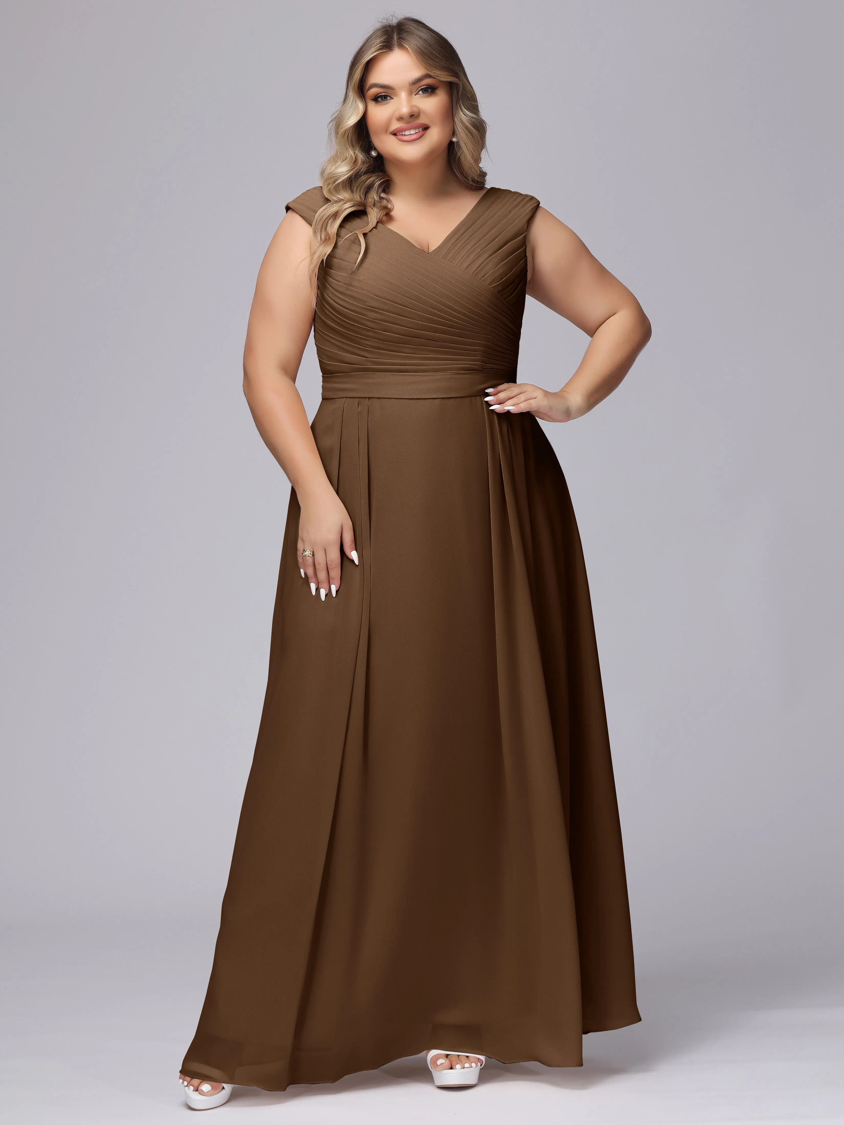 V-Back Plus Size Chiffon Bridesmaid Dress