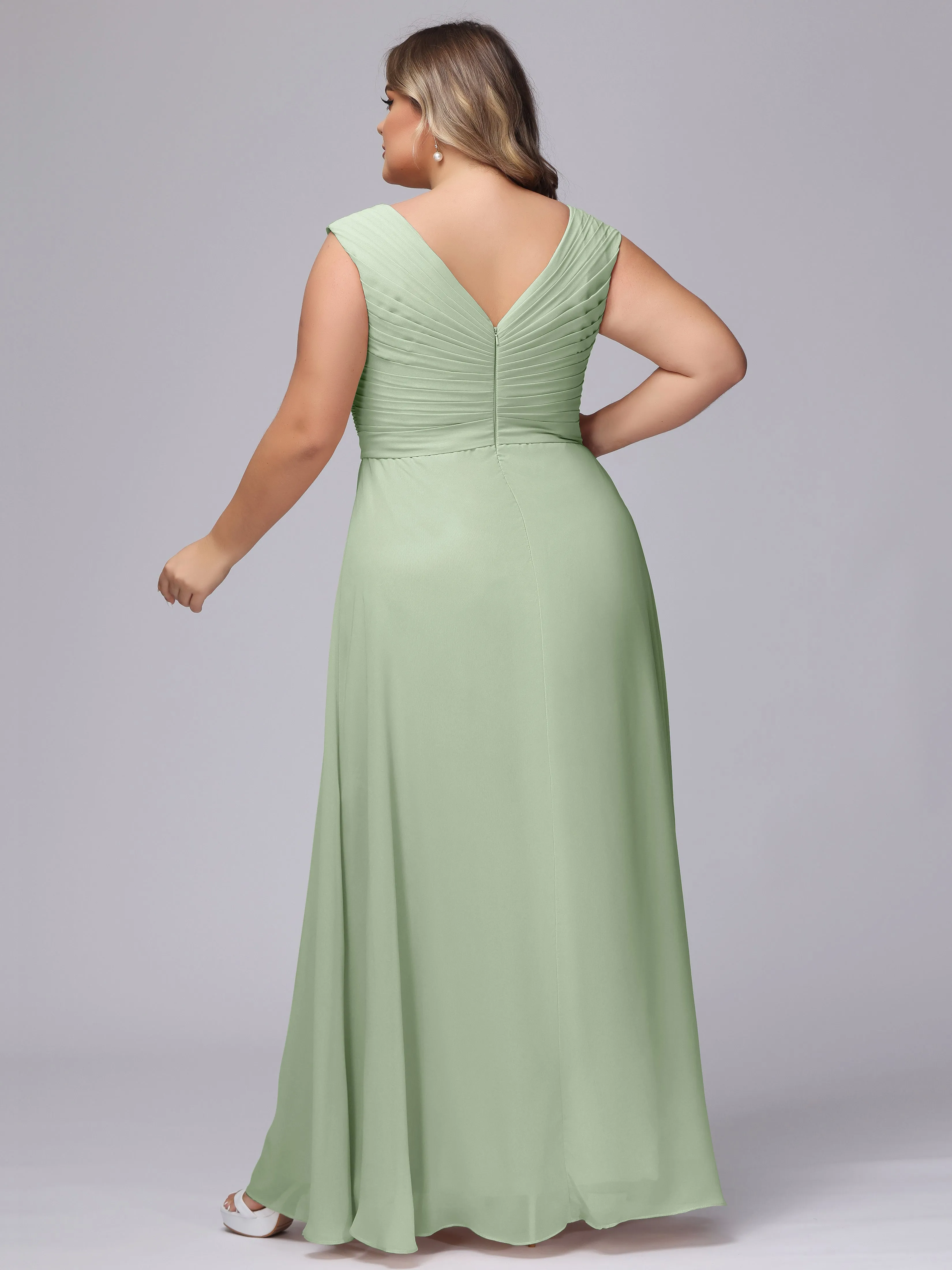 V-Back Plus Size Chiffon Bridesmaid Dress