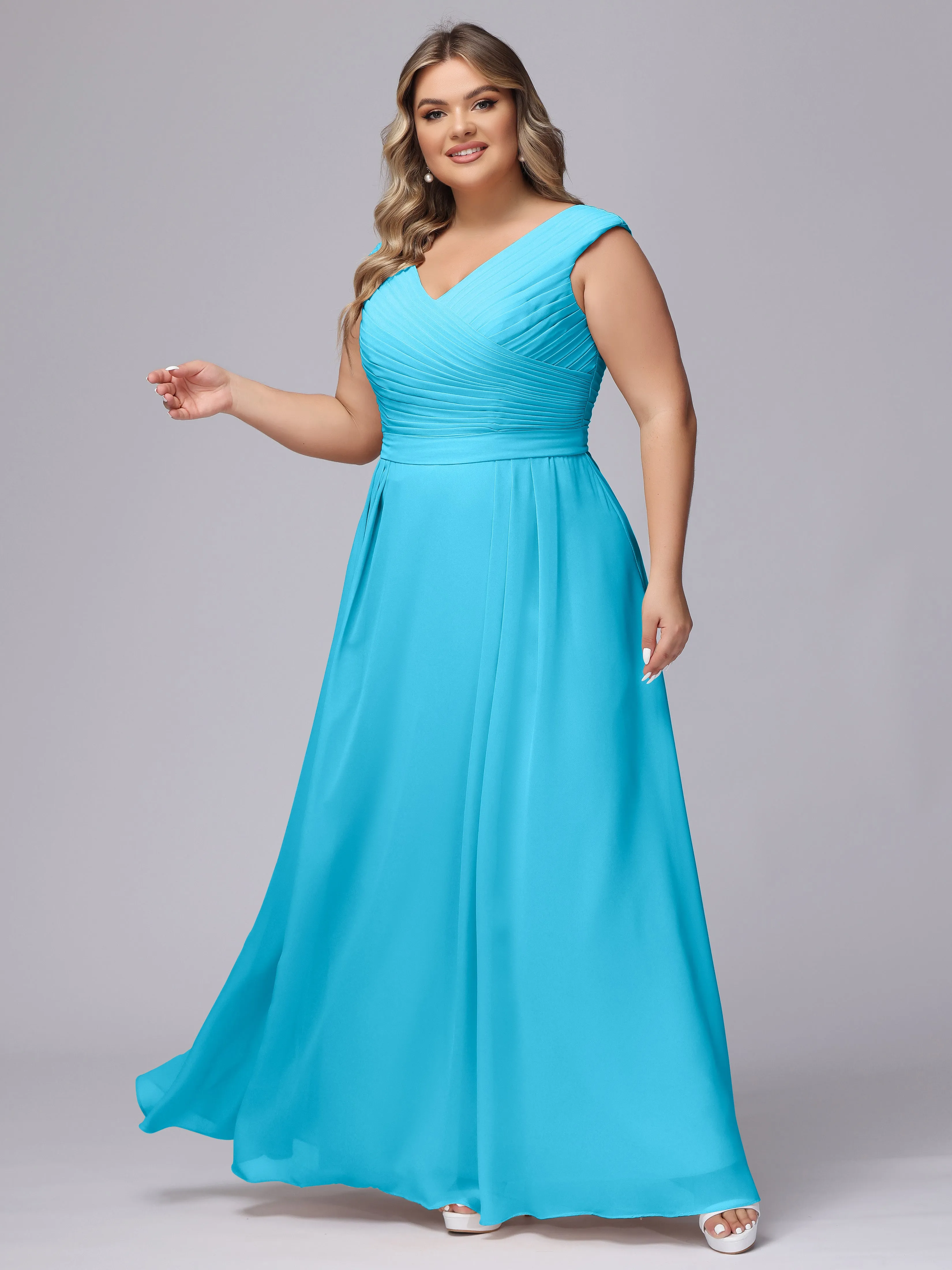 V-Back Plus Size Chiffon Bridesmaid Dress