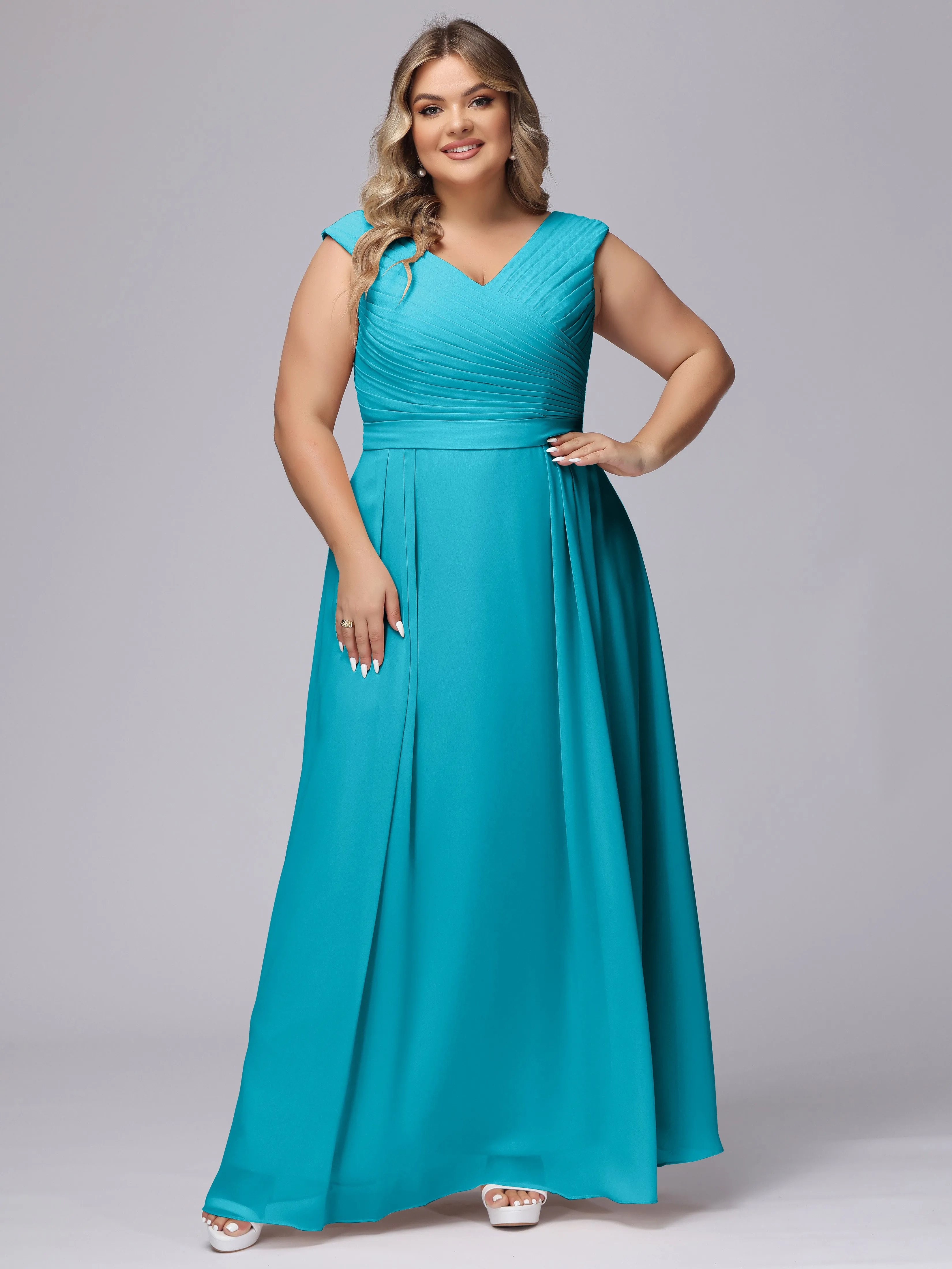 V-Back Plus Size Chiffon Bridesmaid Dress