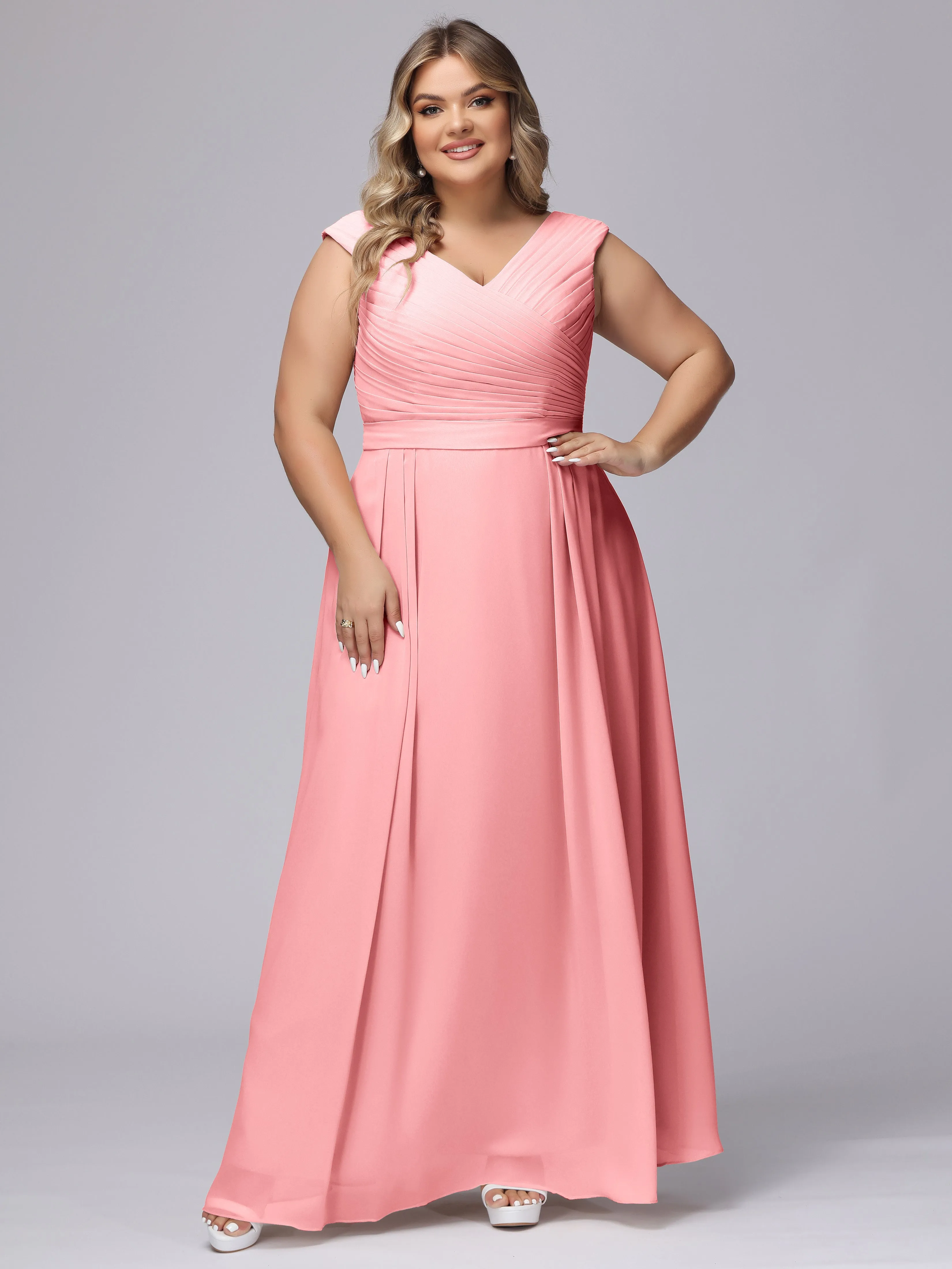V-Back Plus Size Chiffon Bridesmaid Dress