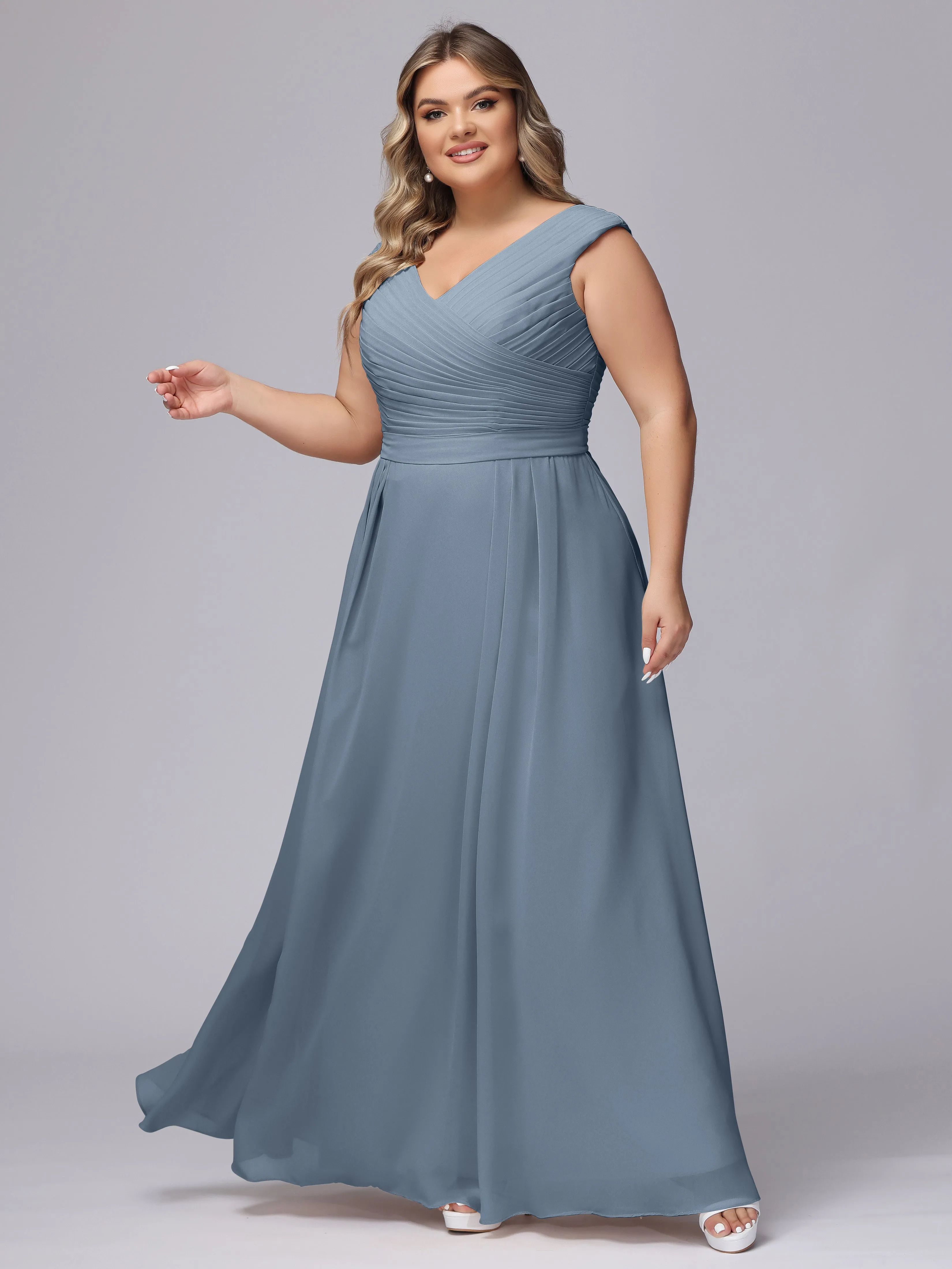 V-Back Plus Size Chiffon Bridesmaid Dress
