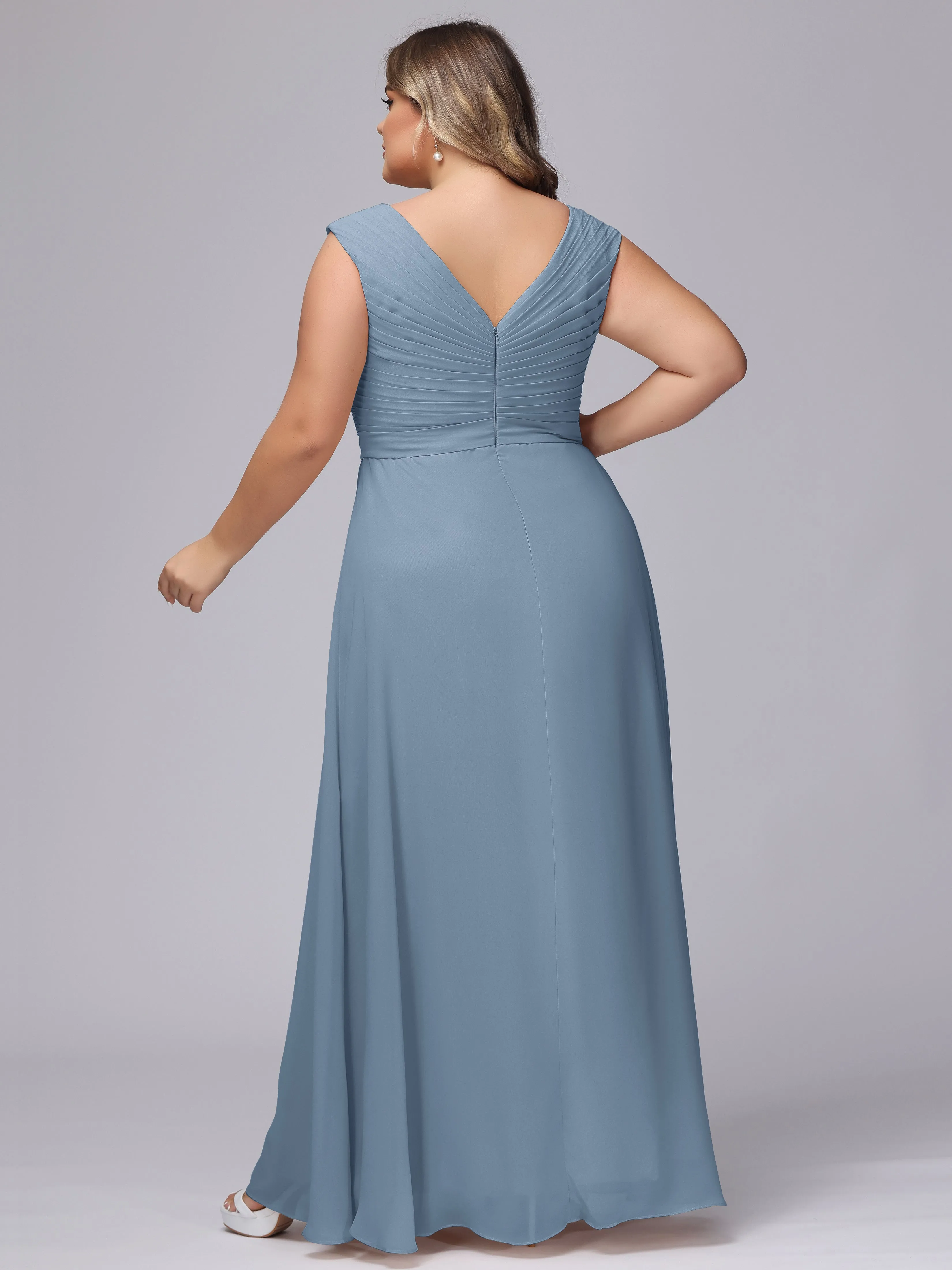 V-Back Plus Size Chiffon Bridesmaid Dress