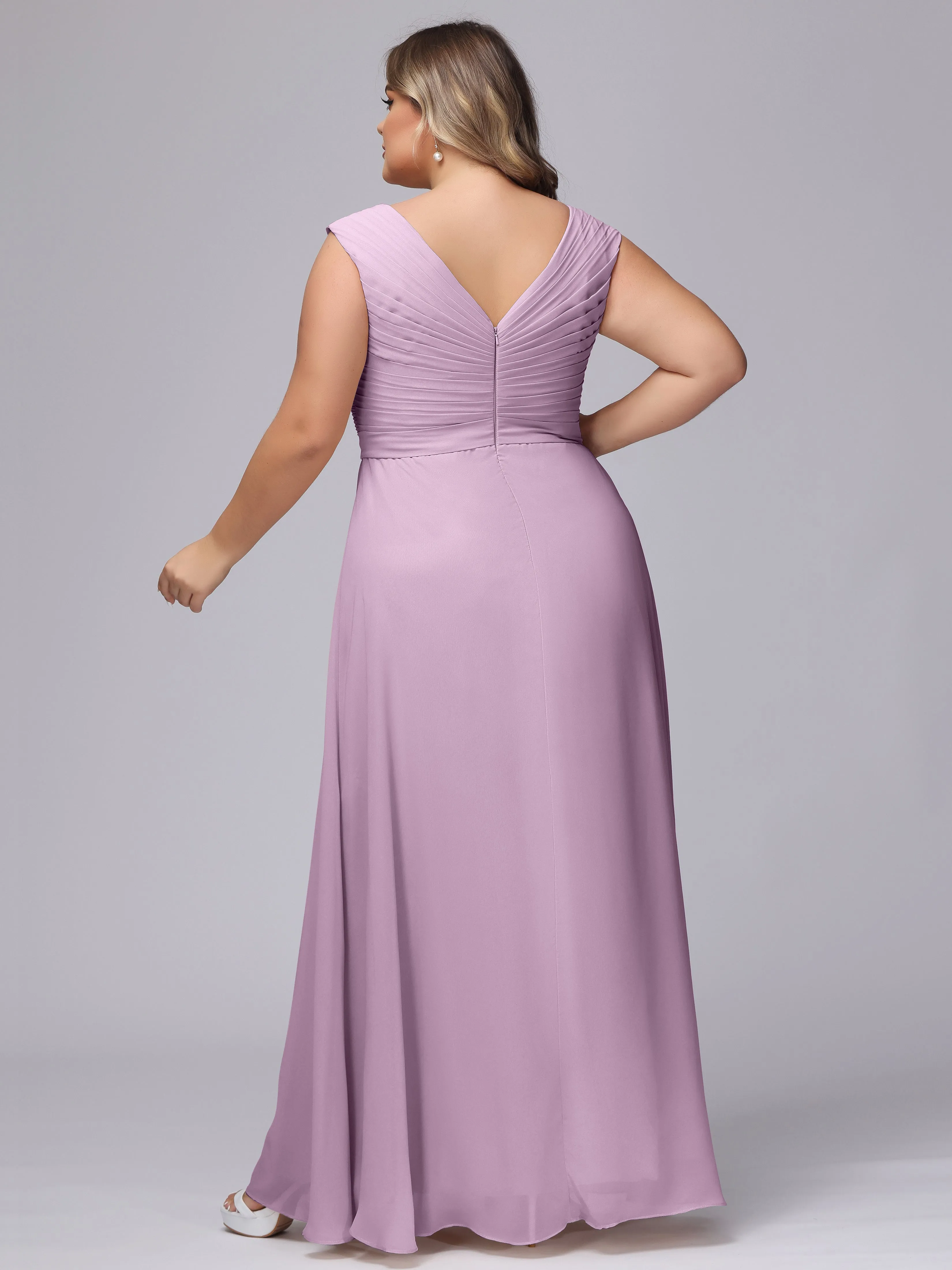 V-Back Plus Size Chiffon Bridesmaid Dress