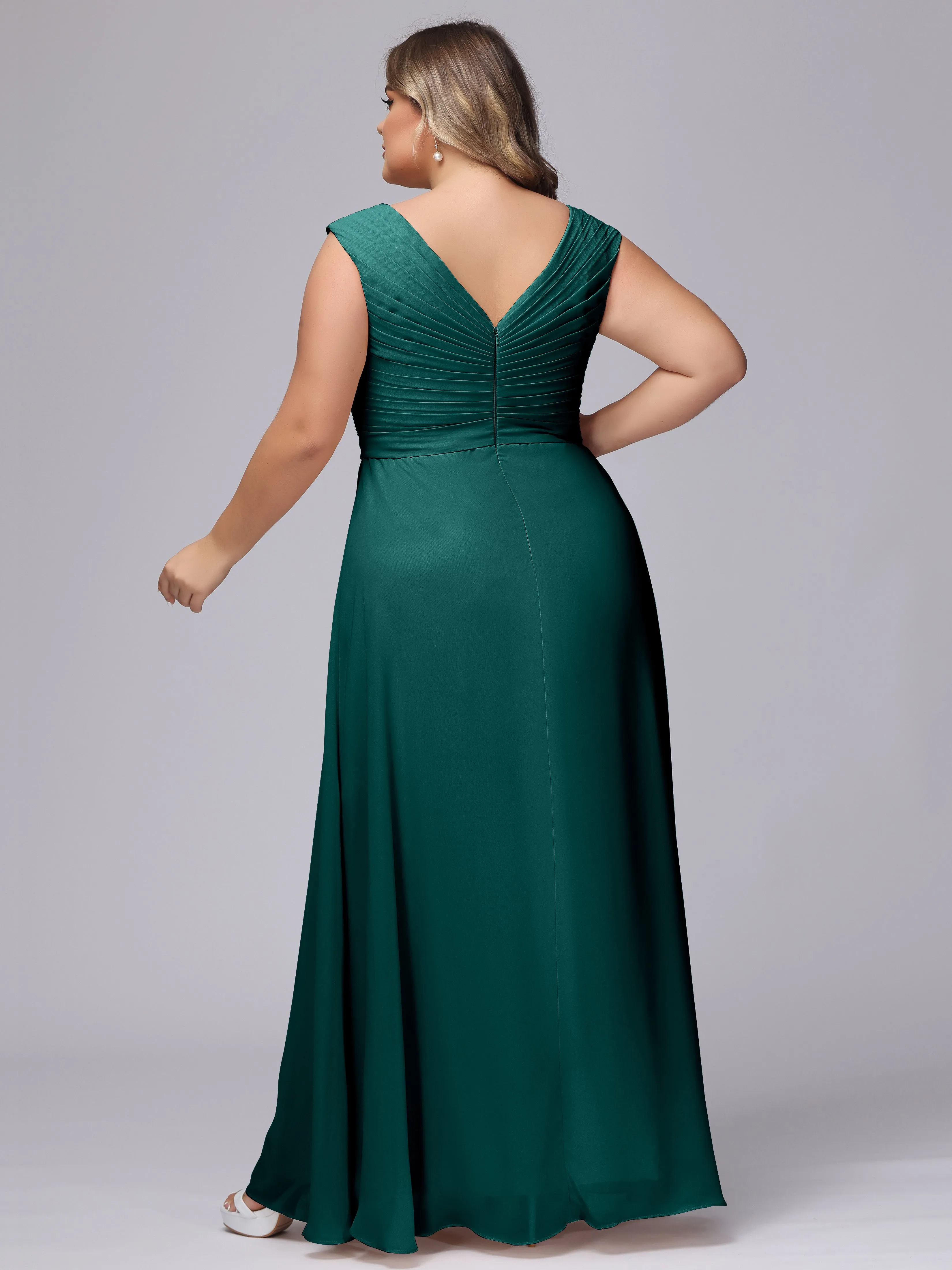 V-Back Plus Size Chiffon Bridesmaid Dress