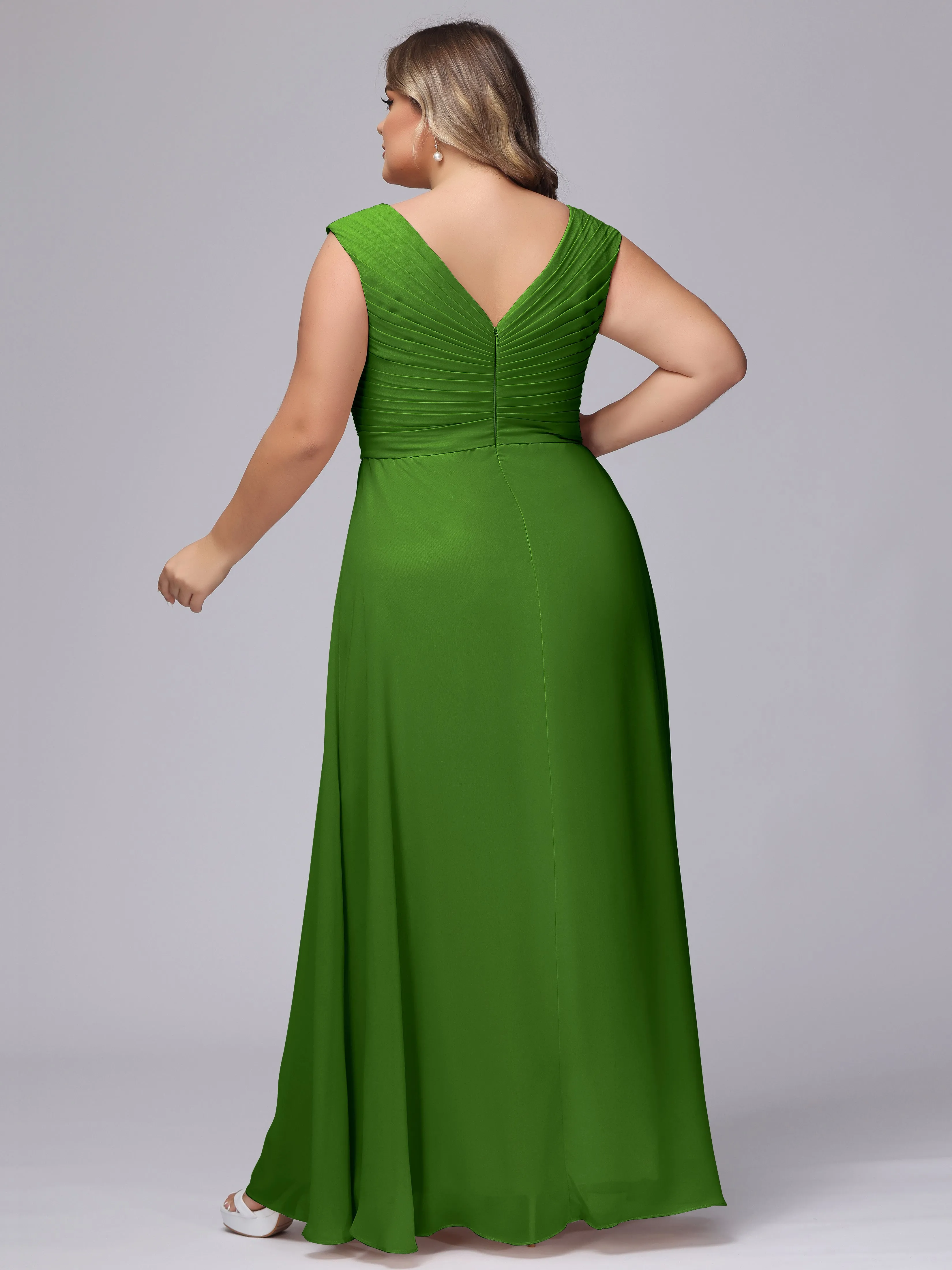 V-Back Plus Size Chiffon Bridesmaid Dress