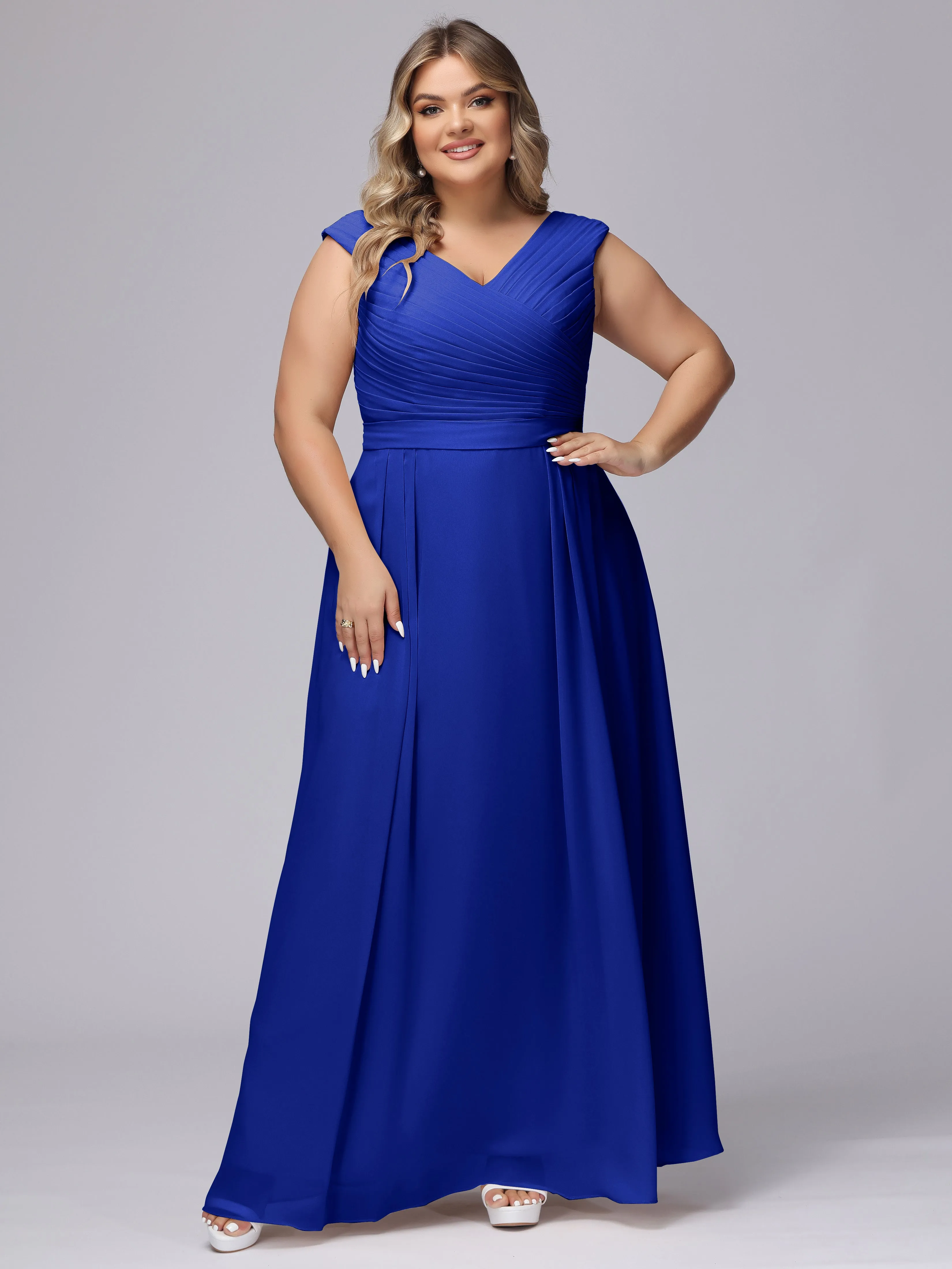 V-Back Plus Size Chiffon Bridesmaid Dress