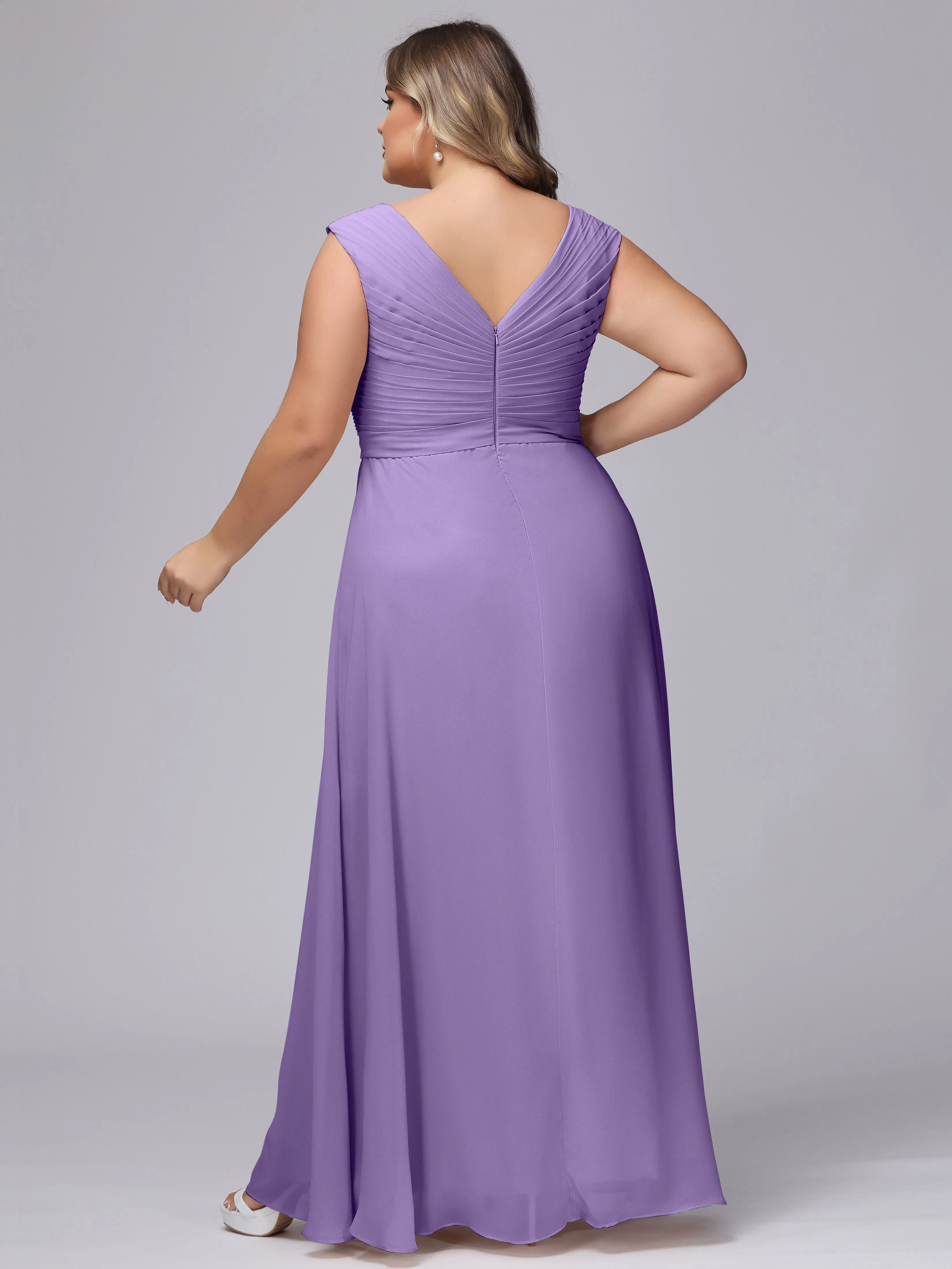 V-Back Plus Size Chiffon Bridesmaid Dress