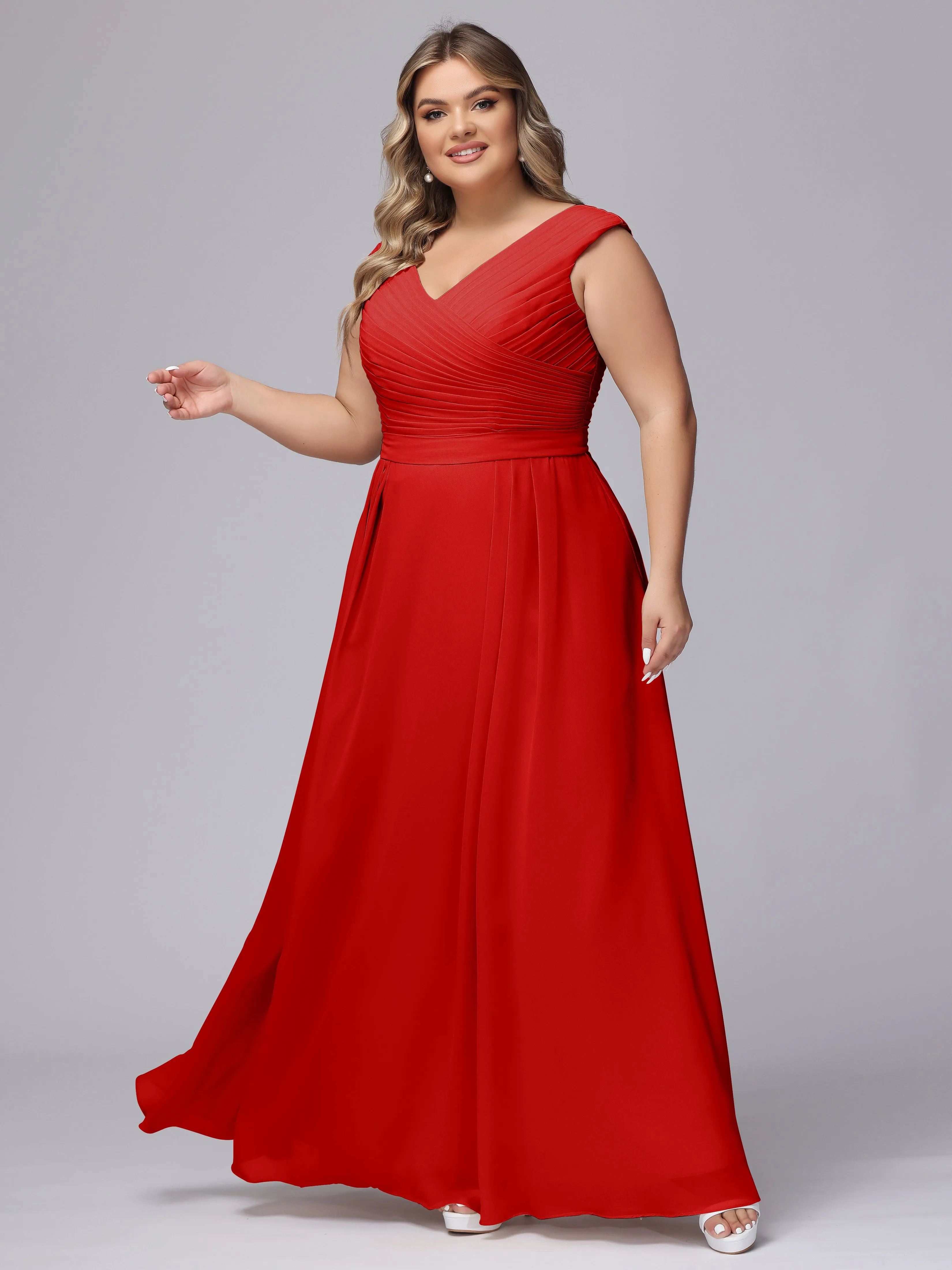 V-Back Plus Size Chiffon Bridesmaid Dress