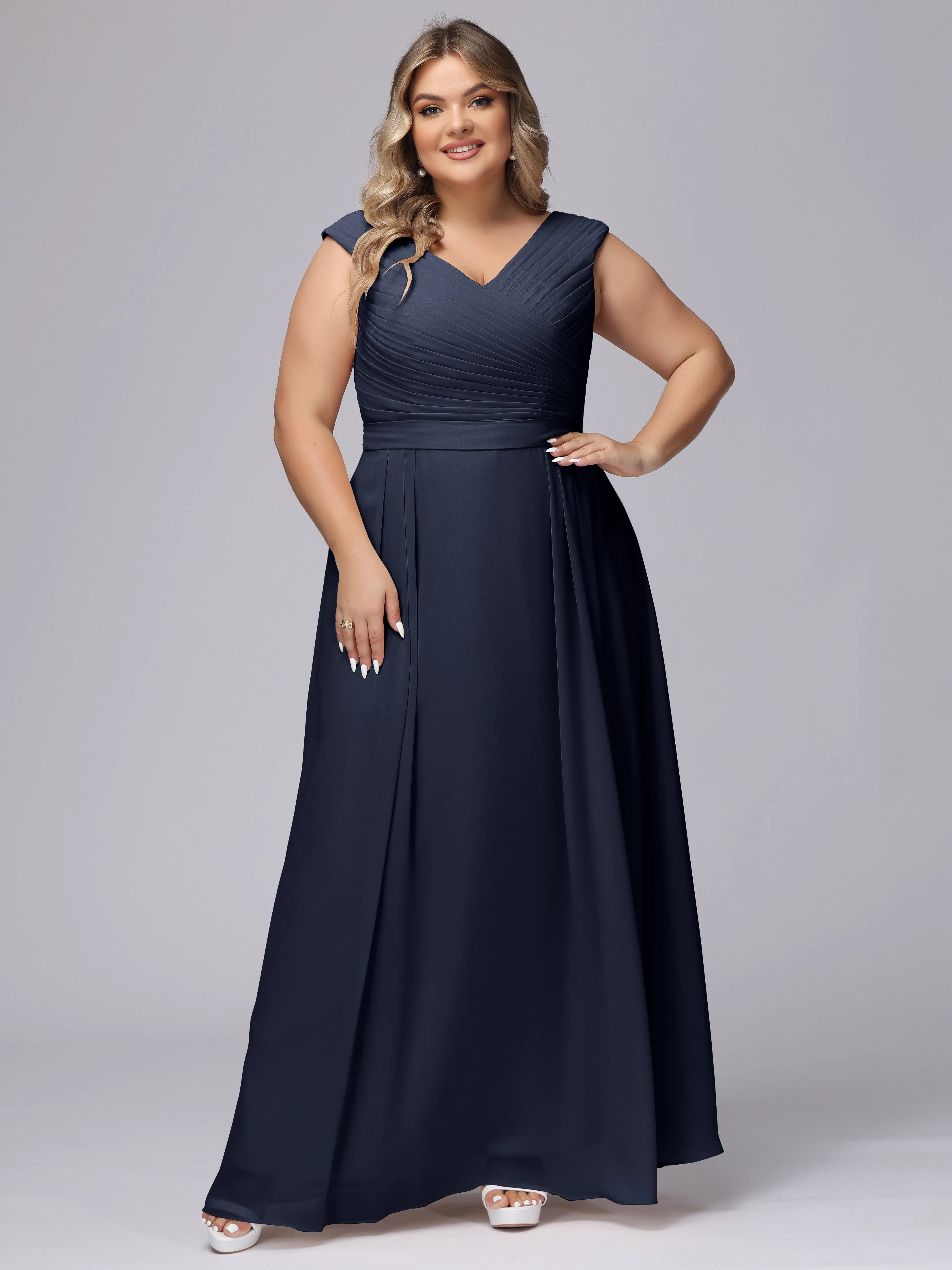 V-Back Plus Size Chiffon Bridesmaid Dress