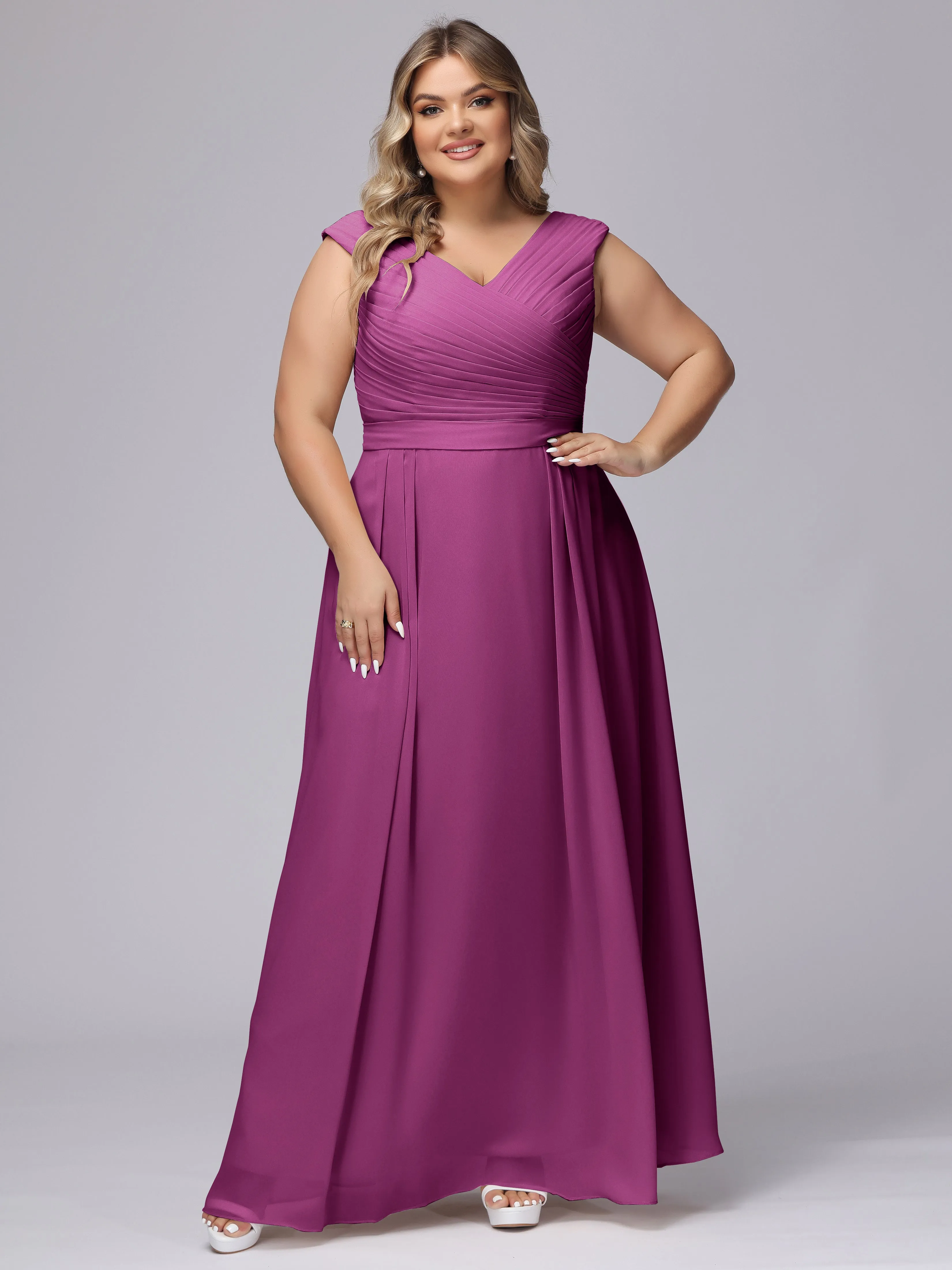 V-Back Plus Size Chiffon Bridesmaid Dress