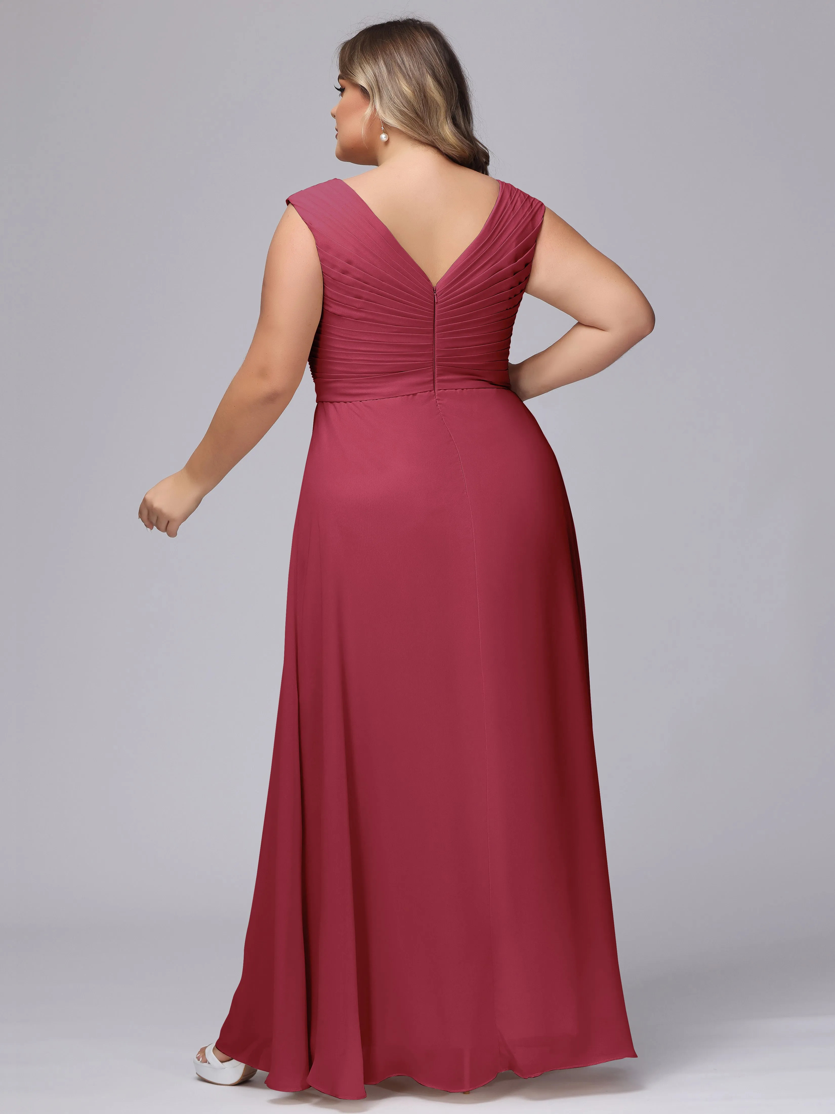 V-Back Plus Size Chiffon Bridesmaid Dress