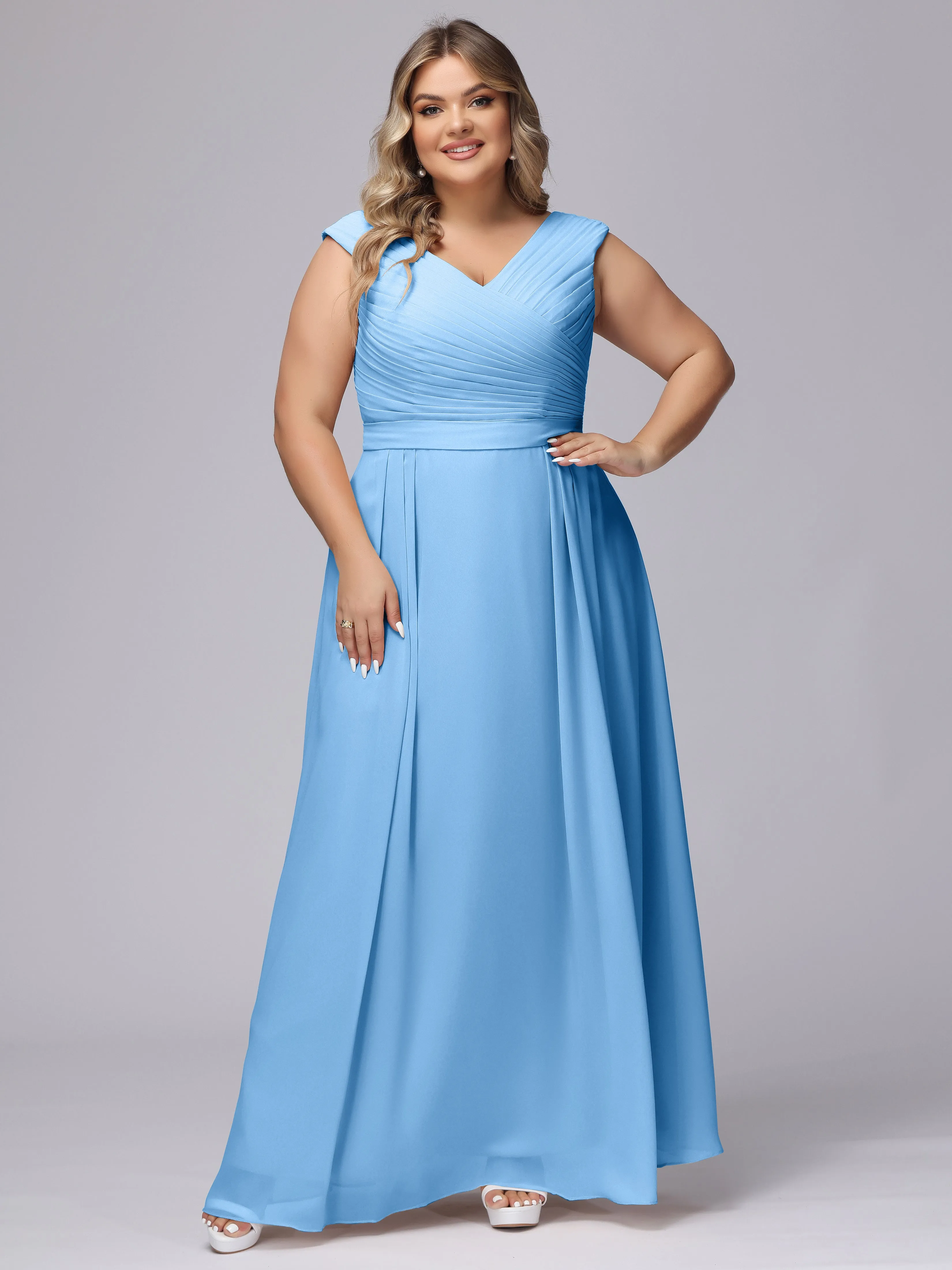 V-Back Plus Size Chiffon Bridesmaid Dress