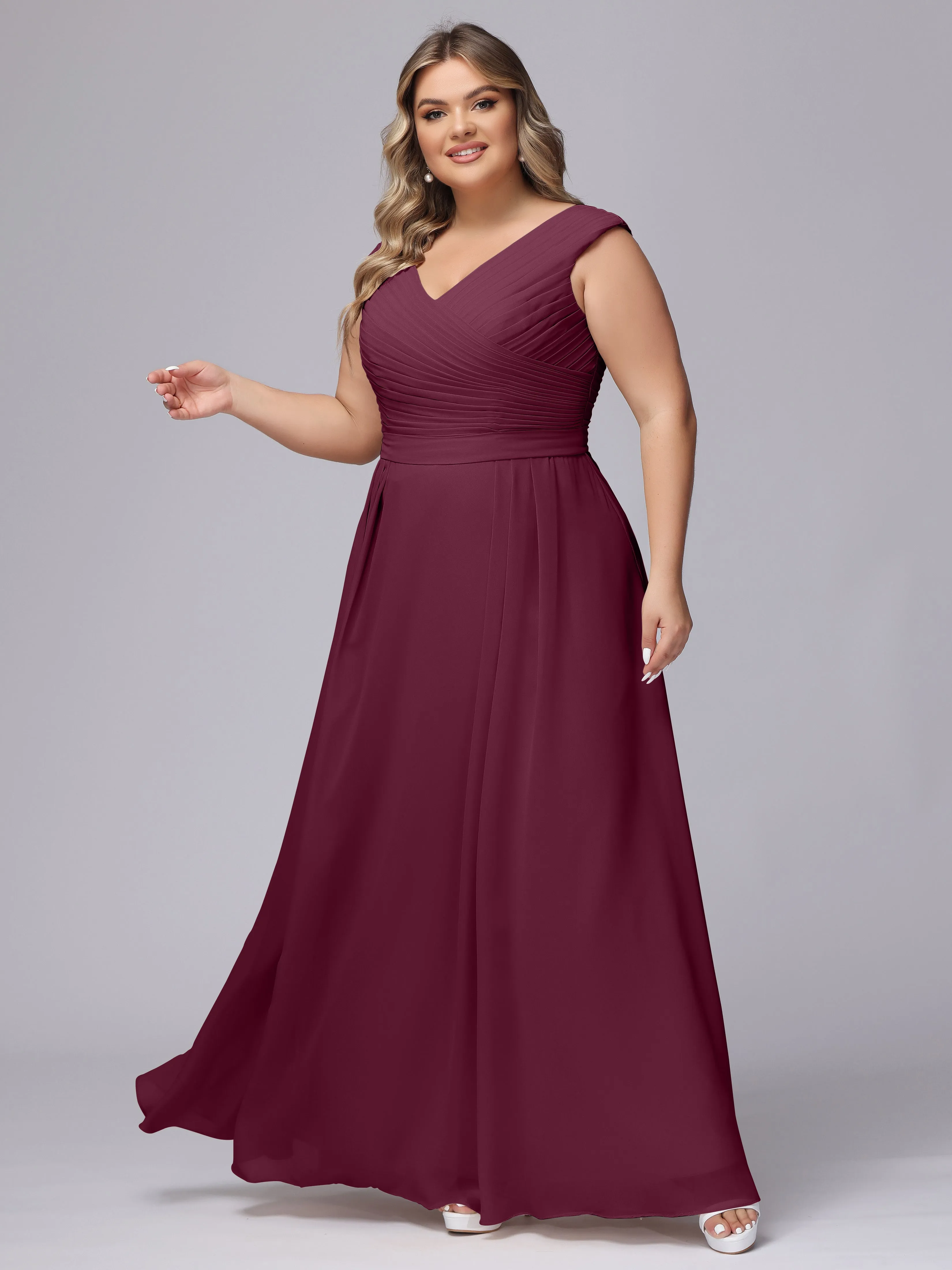 V-Back Plus Size Chiffon Bridesmaid Dress