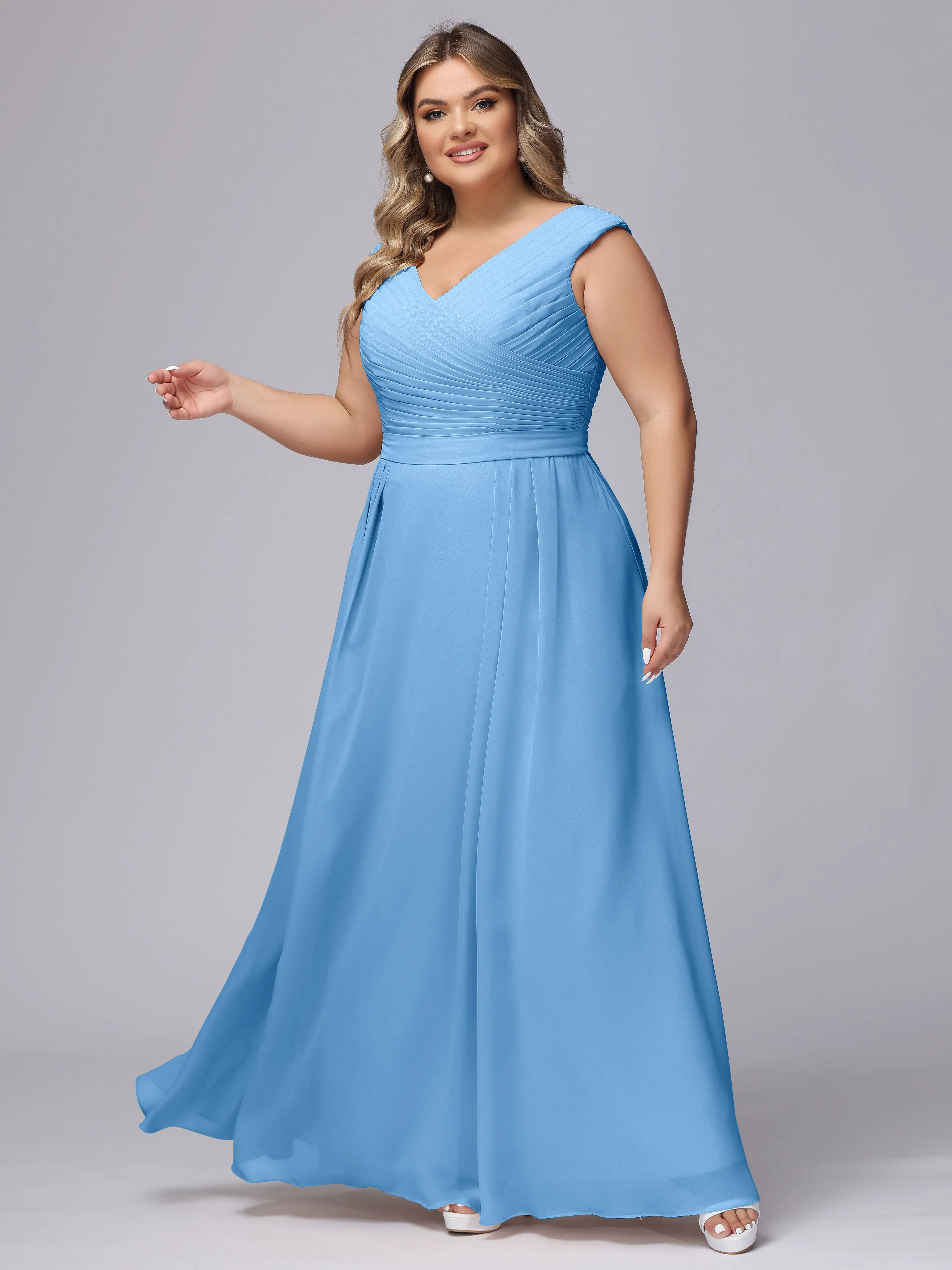 V-Back Plus Size Chiffon Bridesmaid Dress