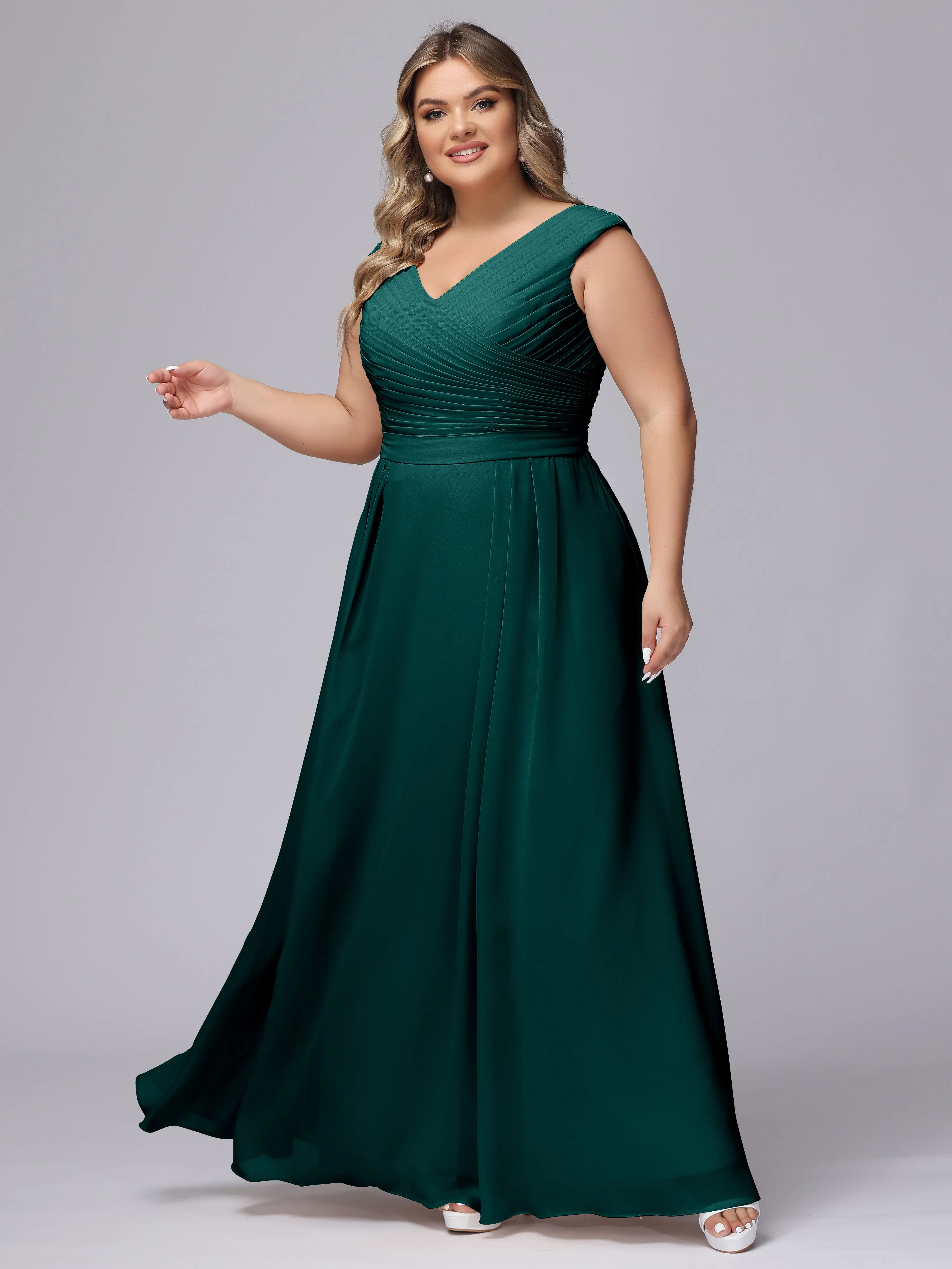 V-Back Plus Size Chiffon Bridesmaid Dress